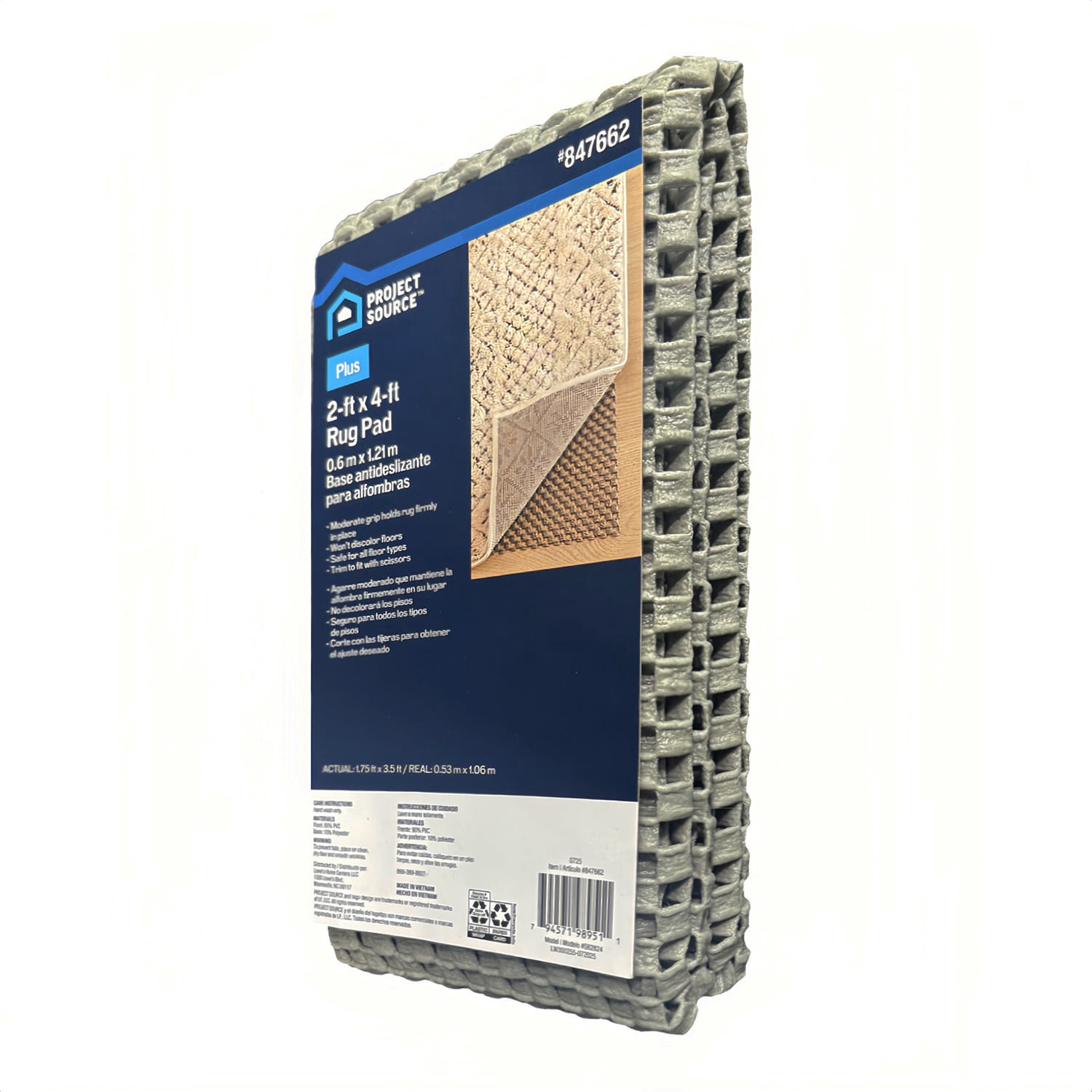 slide 5 of 5, Project Source Surface Plus 2 x 4 (ft) Rectangular PVC Non-Slip Rug Pad, 1 ct