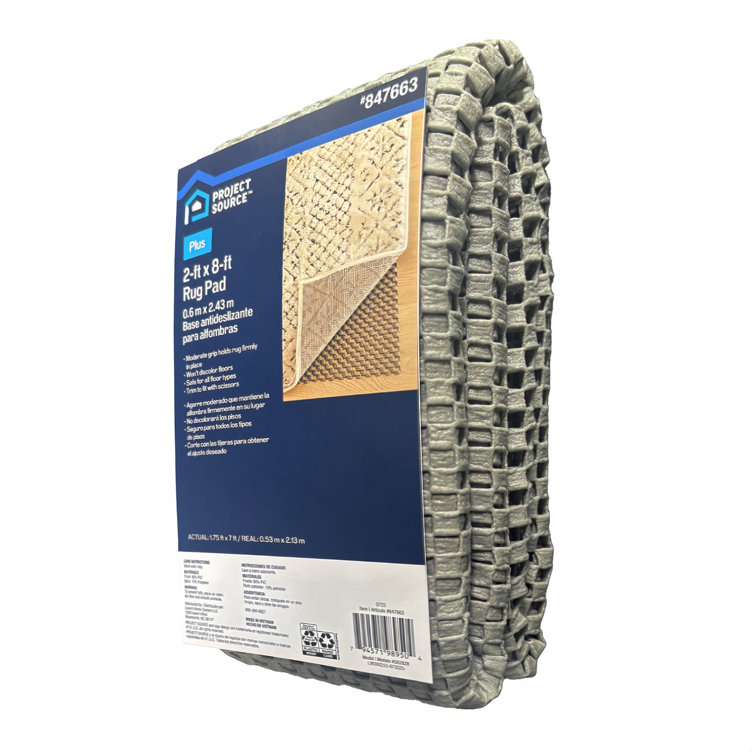 slide 5 of 5, Project Source Surface Plus 2 x 8 (ft) Rectangular PVC Non-Slip Rug Pad, 1 ct