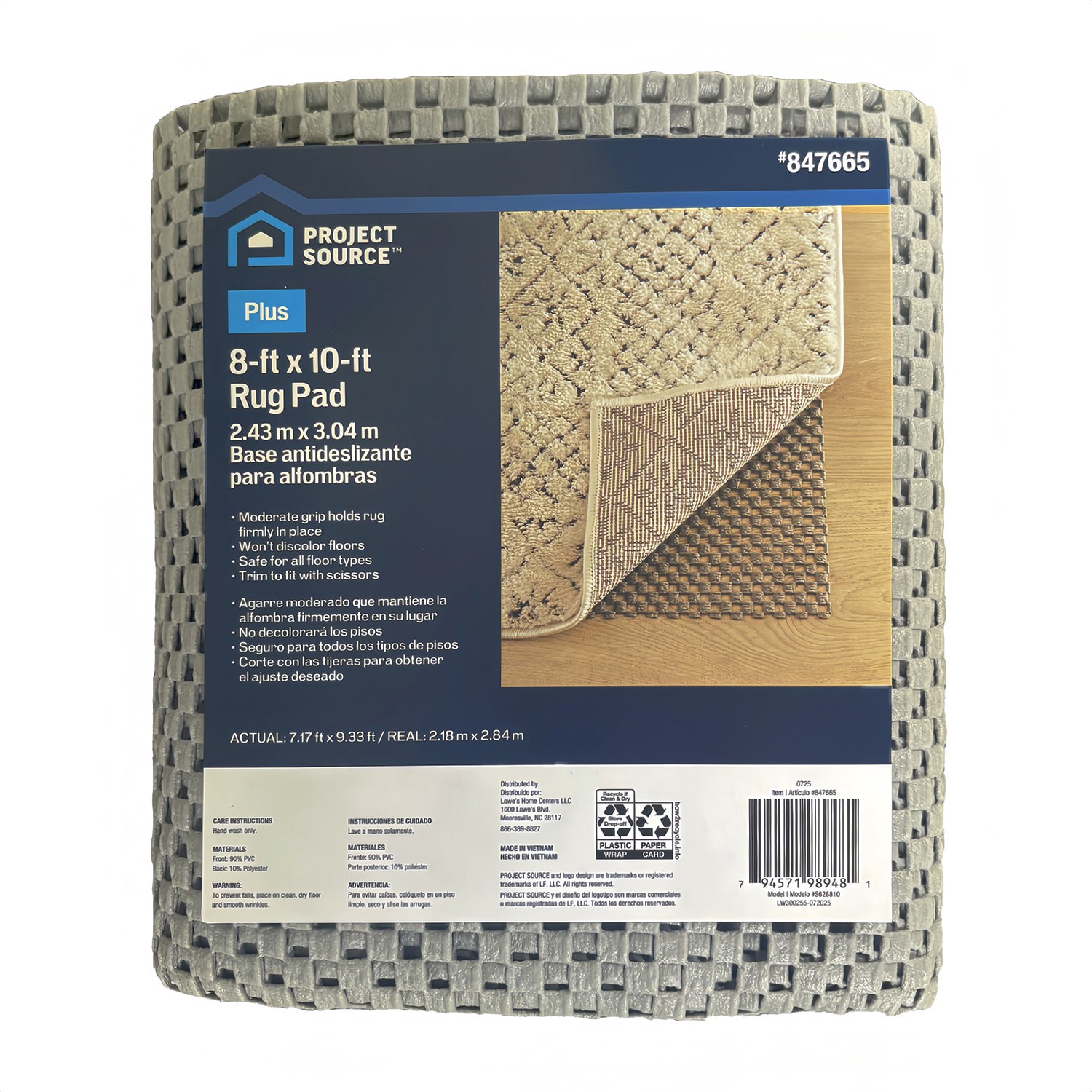 slide 4 of 5, Project Source Surface Plus 8 x 10 (ft) Rectangular PVC Non-Slip Rug Pad, 1 ct
