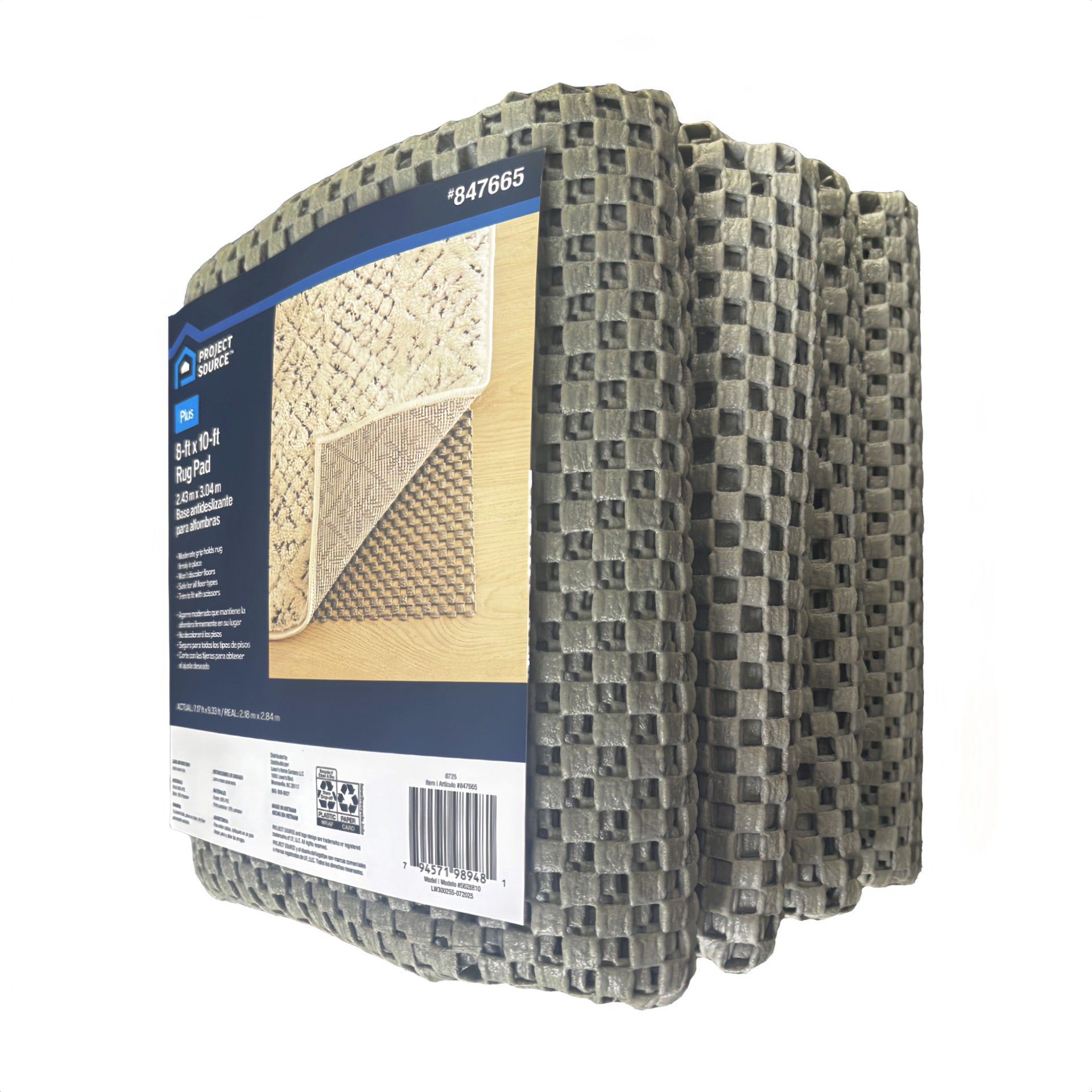 slide 5 of 5, Project Source Surface Plus 8 x 10 (ft) Rectangular PVC Non-Slip Rug Pad, 1 ct