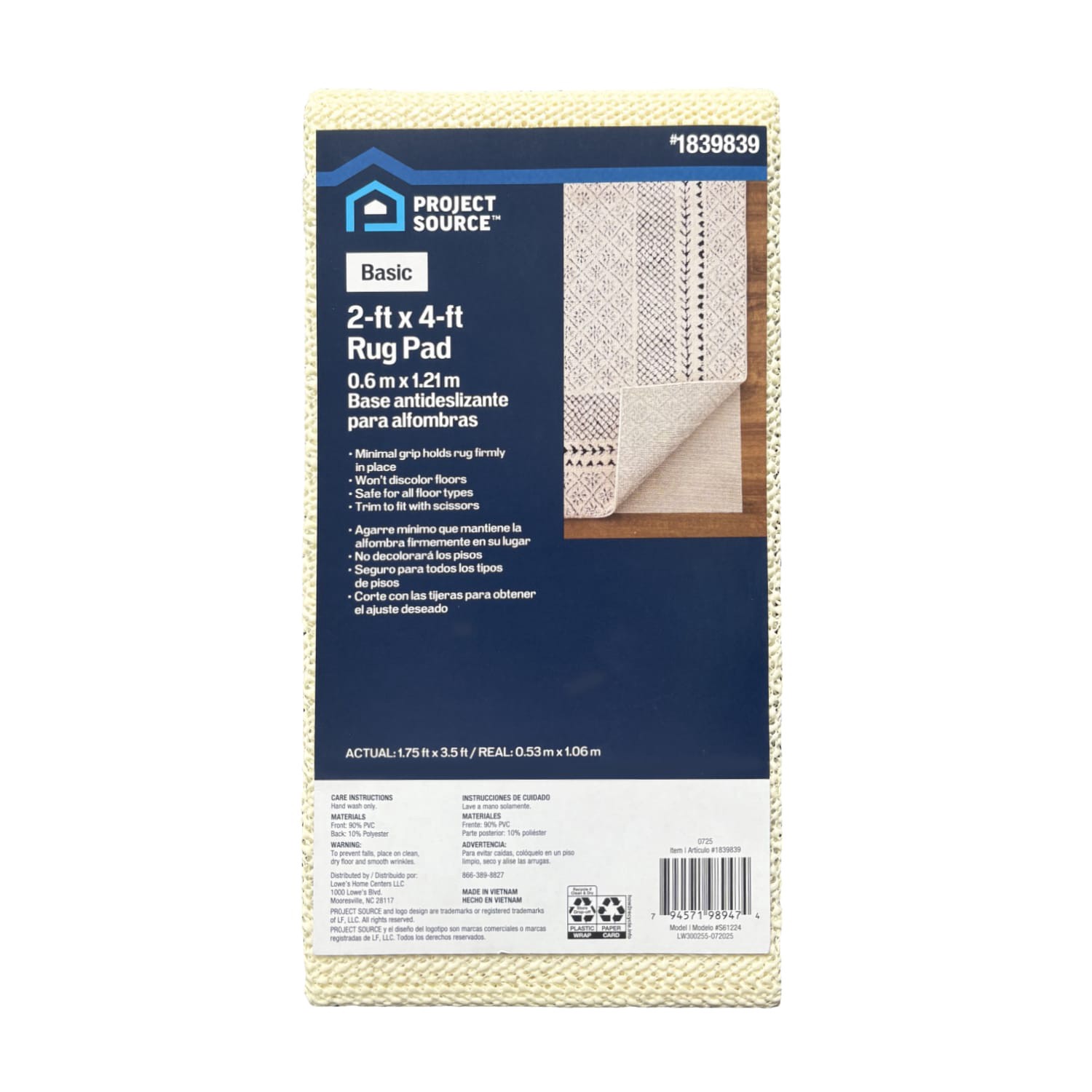 slide 4 of 5, Project Source 2 x 4 (ft) Rectangular Vinyl Non-Slip Rug Pad, 1 ct