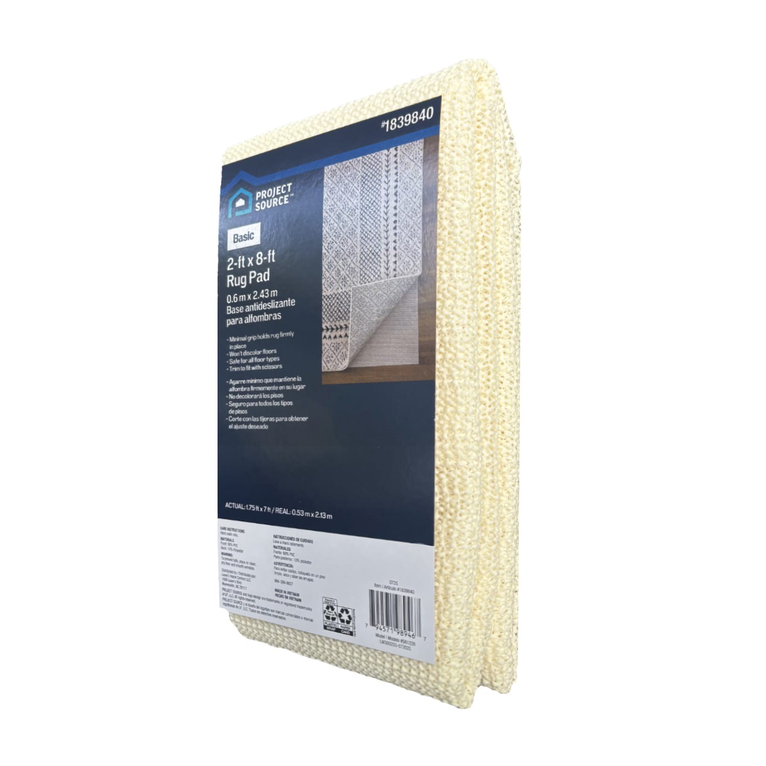 slide 5 of 5, Project Source 2 x 8 (ft) Rectangular Vinyl Non-Slip Rug Pad, 1 ct