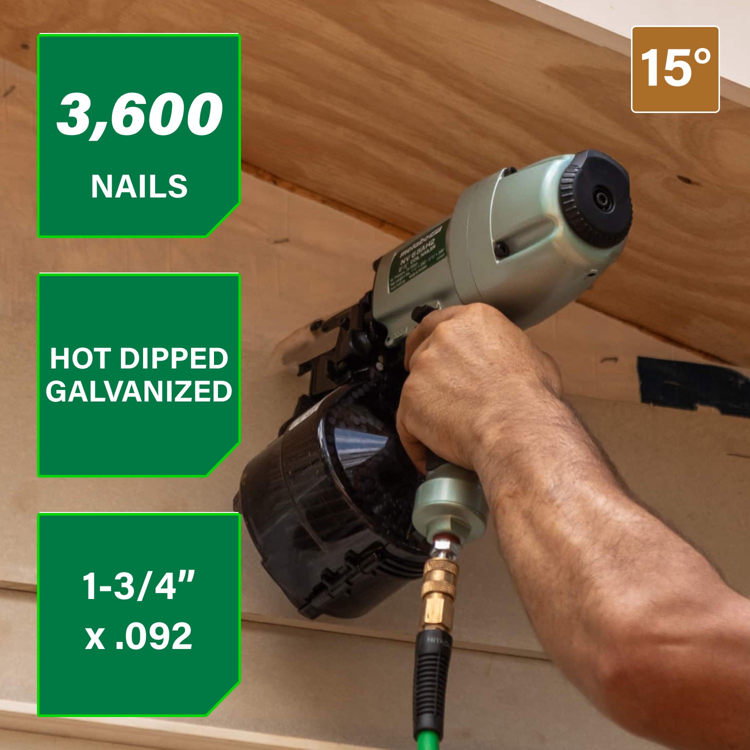 slide 2 of 6, Metabo HPT 1-3/4-in 15 -Degree Hot-dipped galvanized Ring Shank Wire Collated Siding Nails 3600 -Per Box, 1 ct