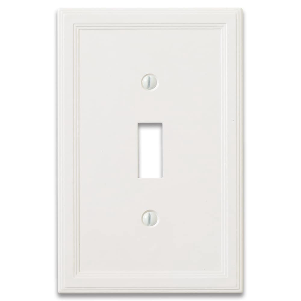 slide 1 of 6, allen + roth Somerset 1 -Gang Standard Size Bright white Cast stone Indoor Toggle Wall Plate, 1 ct