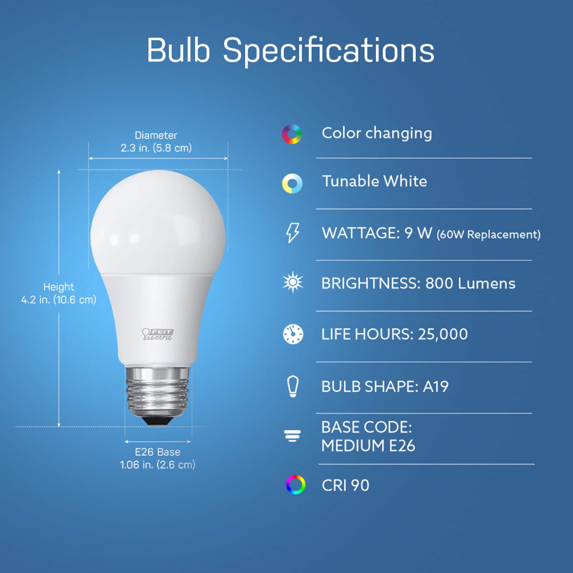 slide 3 of 6, Feit Electric Smart WiFi 60 -Watt EQ A19 RGB Screw bases Dimmable Smart Commercial Light Bulb, 1 ct