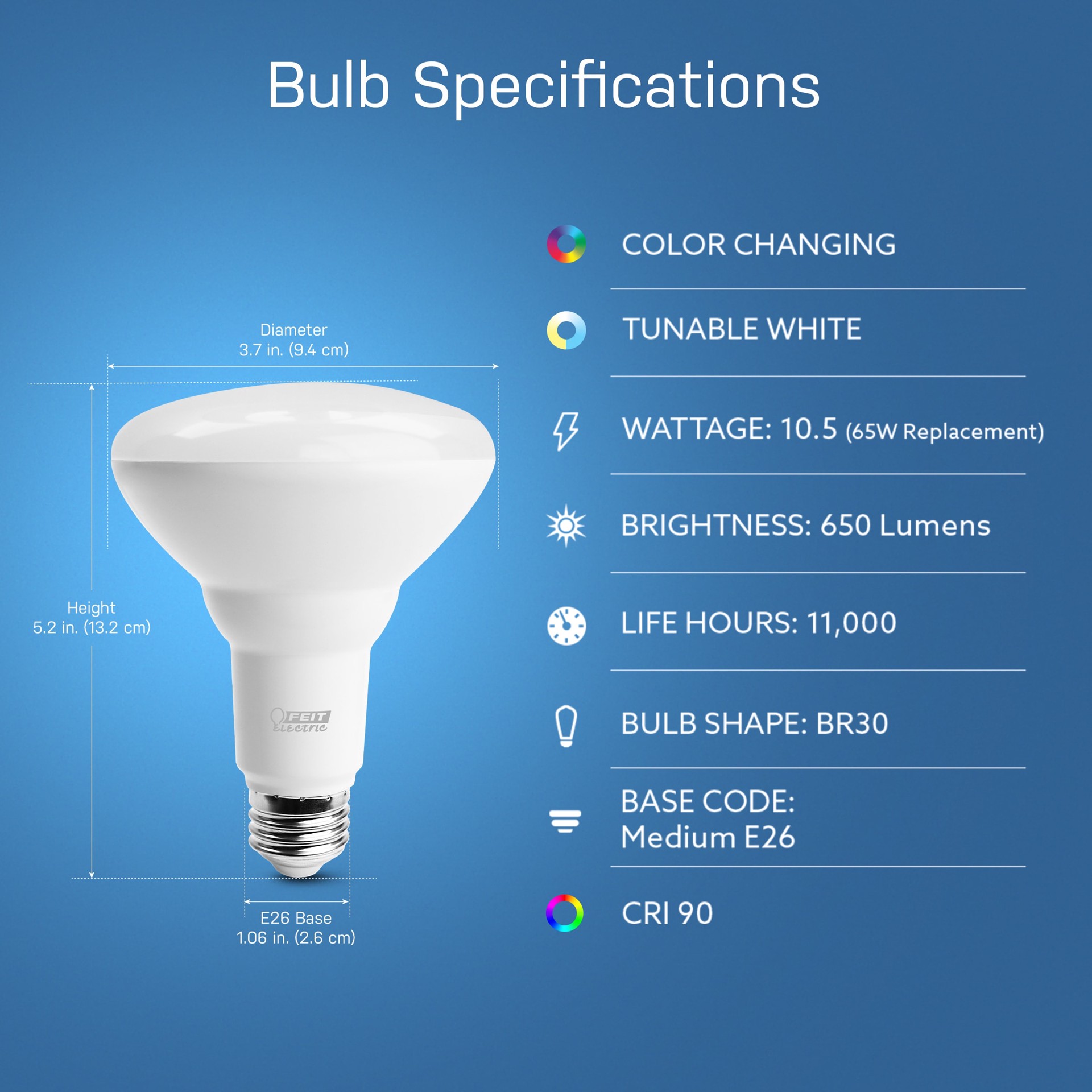slide 3 of 6, Feit Electric Feit Smart WiFi 65 -Watt EQ BR30 RGB Medium base (E-26) Dimmable Smart LED Spot Flood Light Bulb, 1 ct