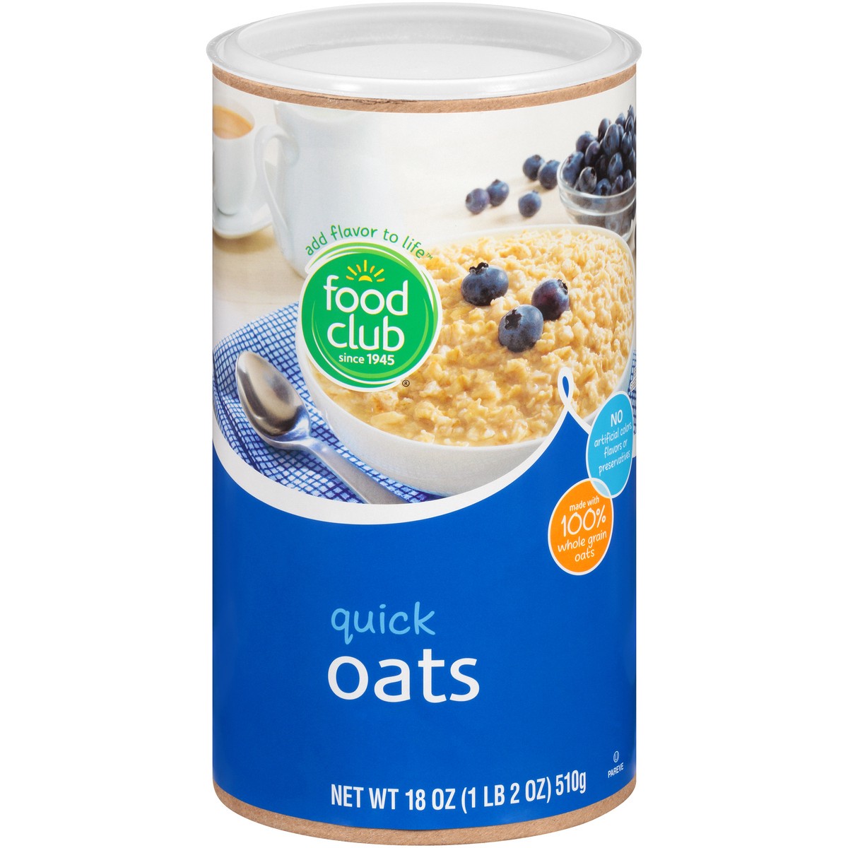 slide 3 of 10, Food Club 100% Natural Quick Oats, 18 oz