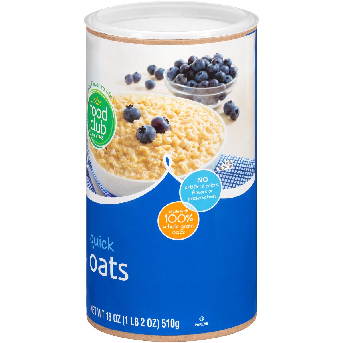 slide 7 of 10, Food Club 100% Natural Quick Oats, 18 oz