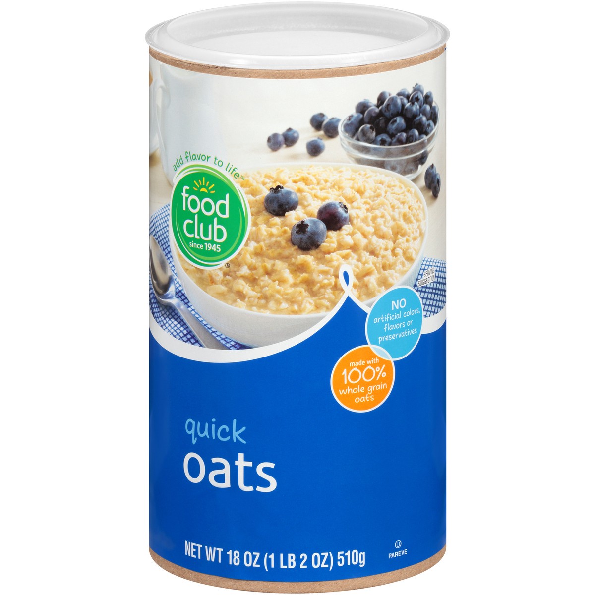 slide 1 of 10, Food Club 100% Natural Quick Oats, 18 oz