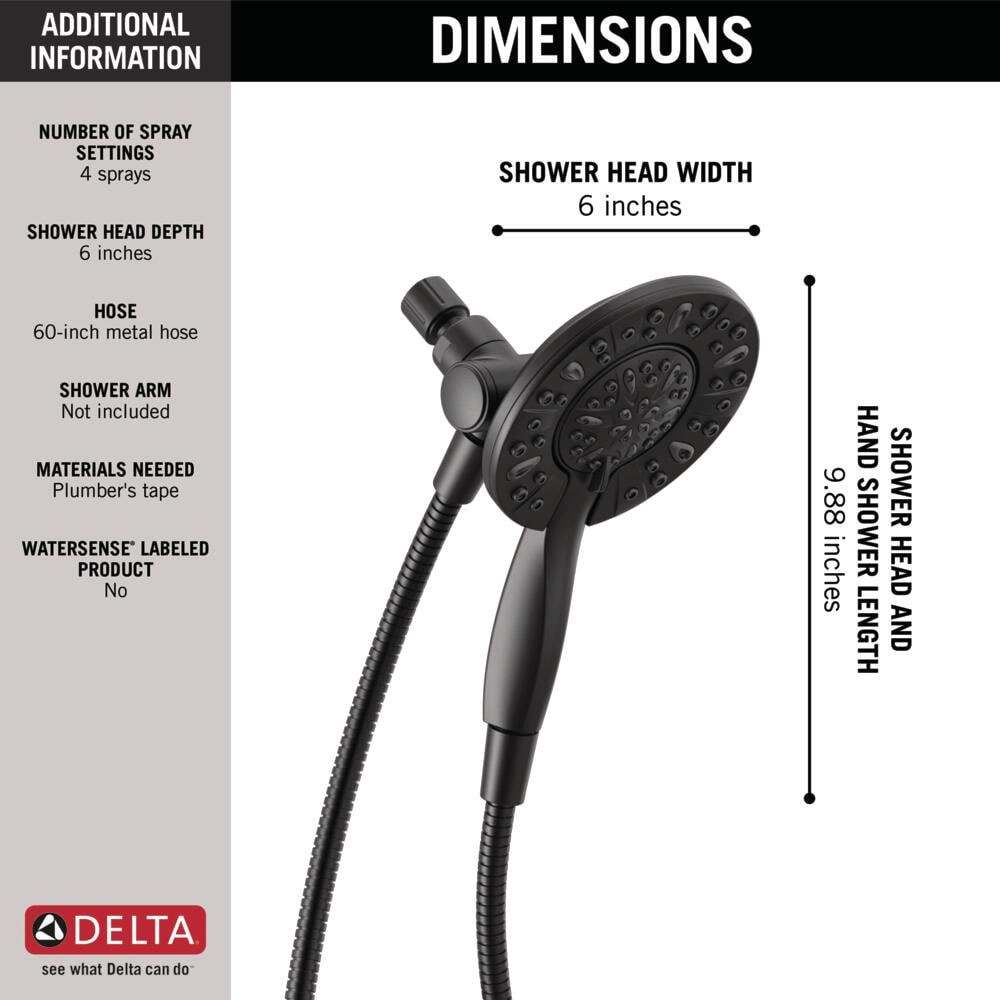 slide 4 of 6, Delta In2ition 4.0 -Spray Matte Black 6-in Round Shower Head with Handheld Combo 2.5 GPM, 1 ct