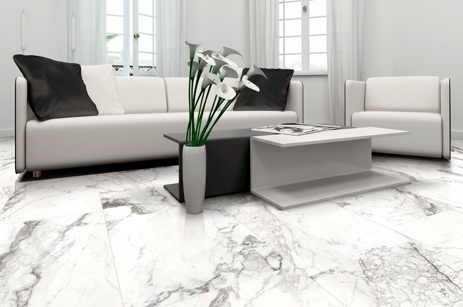 slide 3 of 6, allen + roth Michelangelo Polished White marble 18-in x 36-in Polished Porcelain Floor and Wall Tile ( 4.43-sq ft Piece ), 1 ct