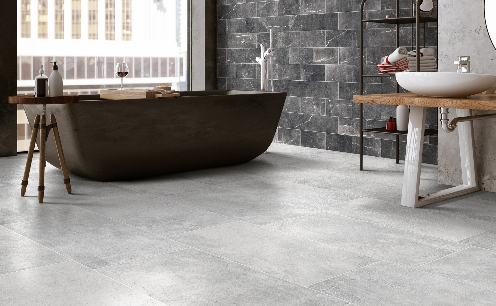 slide 5 of 6, allen + roth Cityscape Gray 12-in x 24-in Glazed Porcelain Floor and Wall Tile ( 1.96-sq ft Piece ), 1 ct