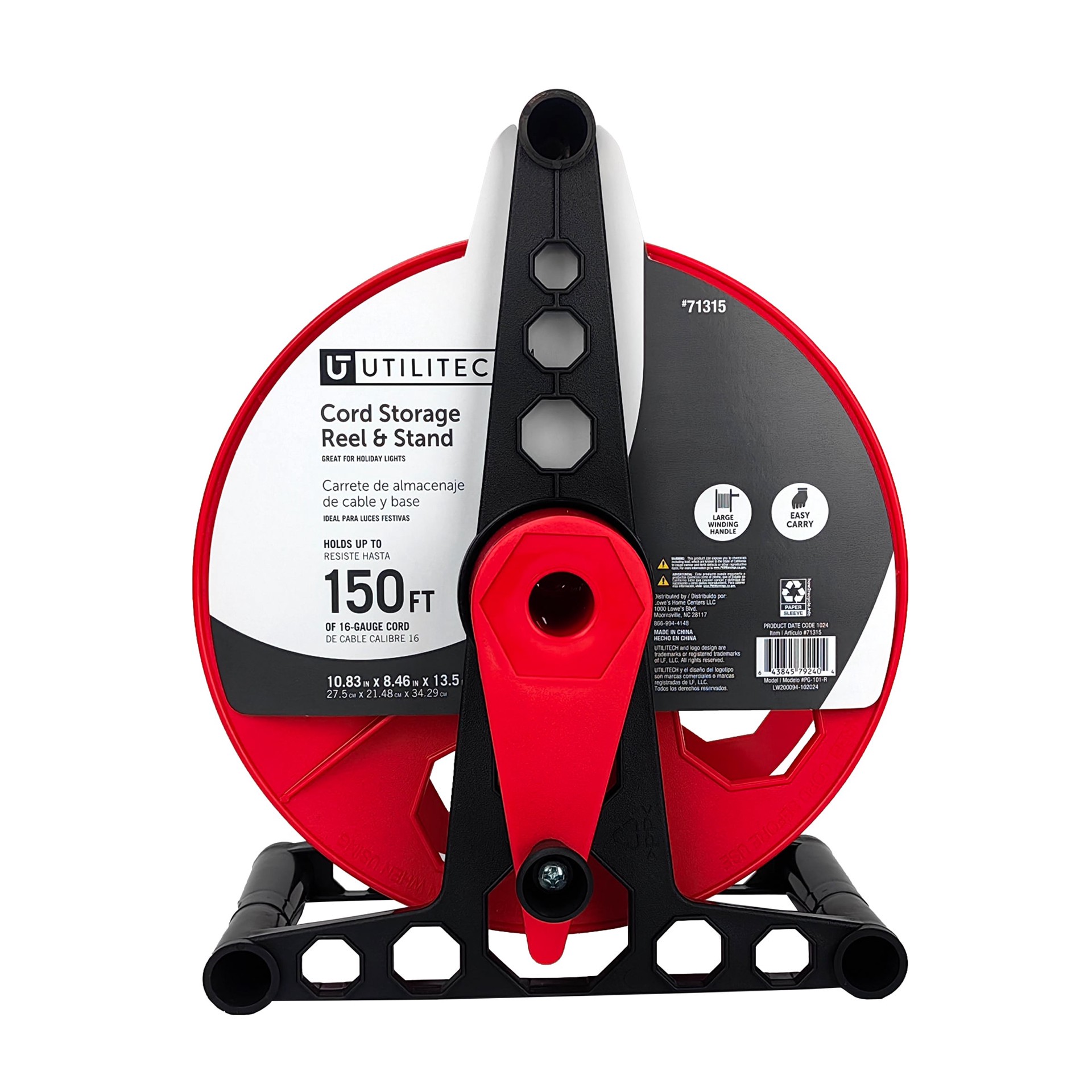 slide 3 of 3, Utilitech 150 Ft. Extension Cord Storage Reel and Stand, 1 ct