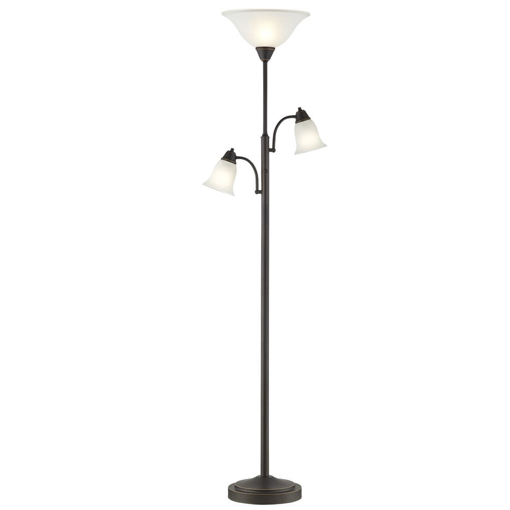 slide 1 of 6, allen + roth 72.36-in Oil-rubbed bronze Torchiere with reading light Floor Lamp with Glass Shade, 1 ct