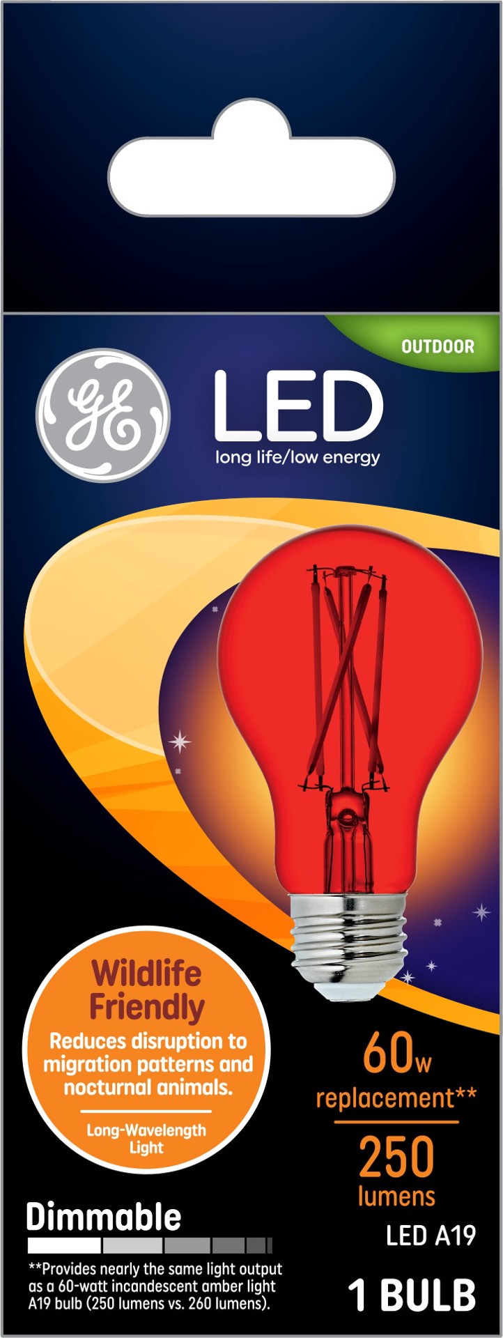slide 1 of 6, GE Outdoor 60 -Watt EQ A19 Red Medium base (E-26) Dimmable LED Specialty Light Bulb, 1 ct