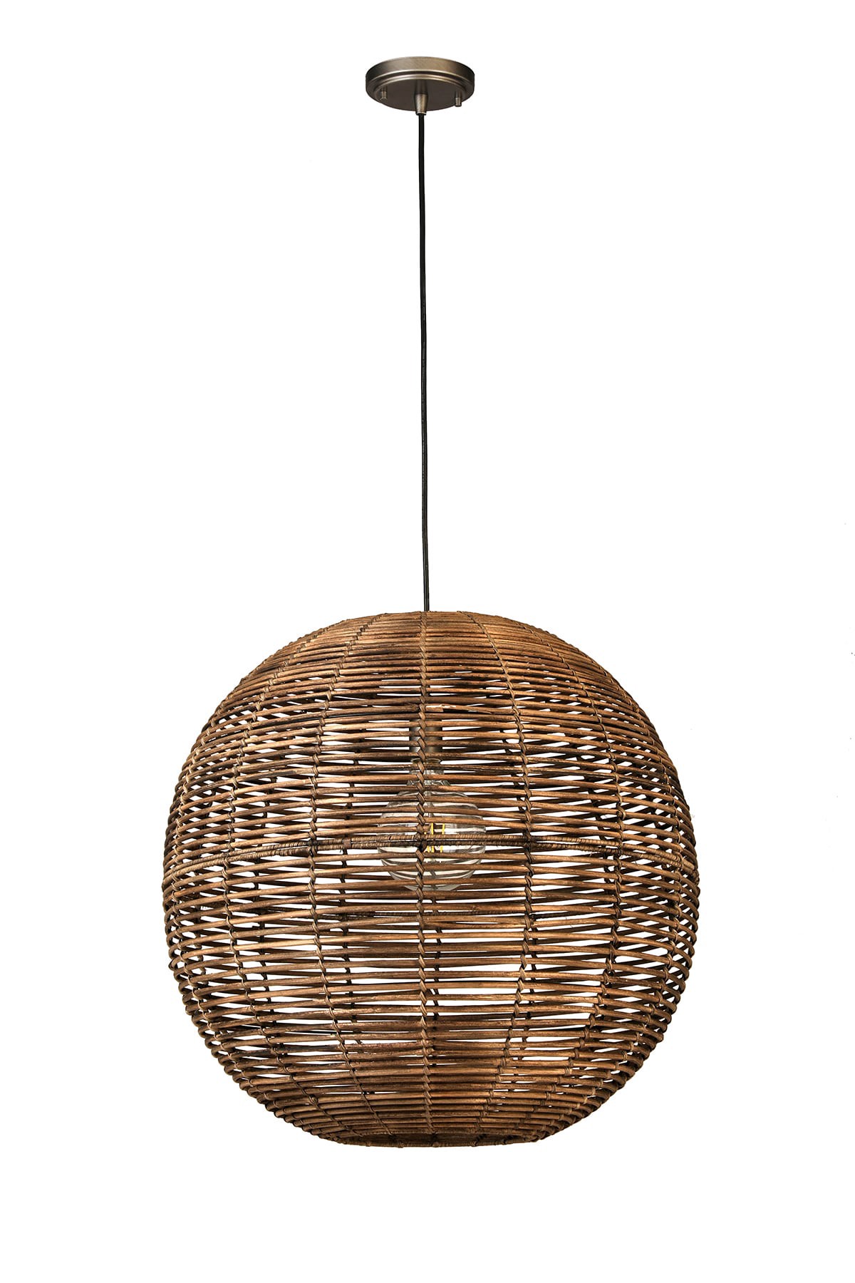 slide 2 of 6, allen + roth Cleo 1 -Light Raw iron Canopy with Dark Natural Rattan Shade Traditional Globe Large Hanging Pendant light, 1 ct