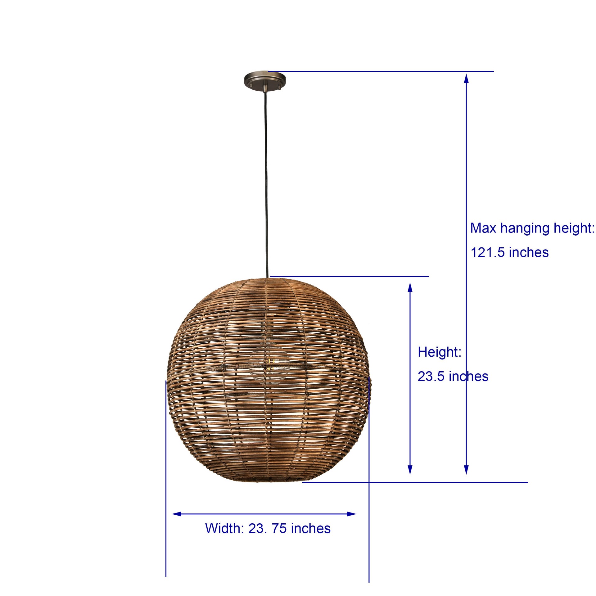 slide 5 of 6, allen + roth Cleo 1 -Light Raw iron Canopy with Dark Natural Rattan Shade Traditional Globe Large Hanging Pendant light, 1 ct
