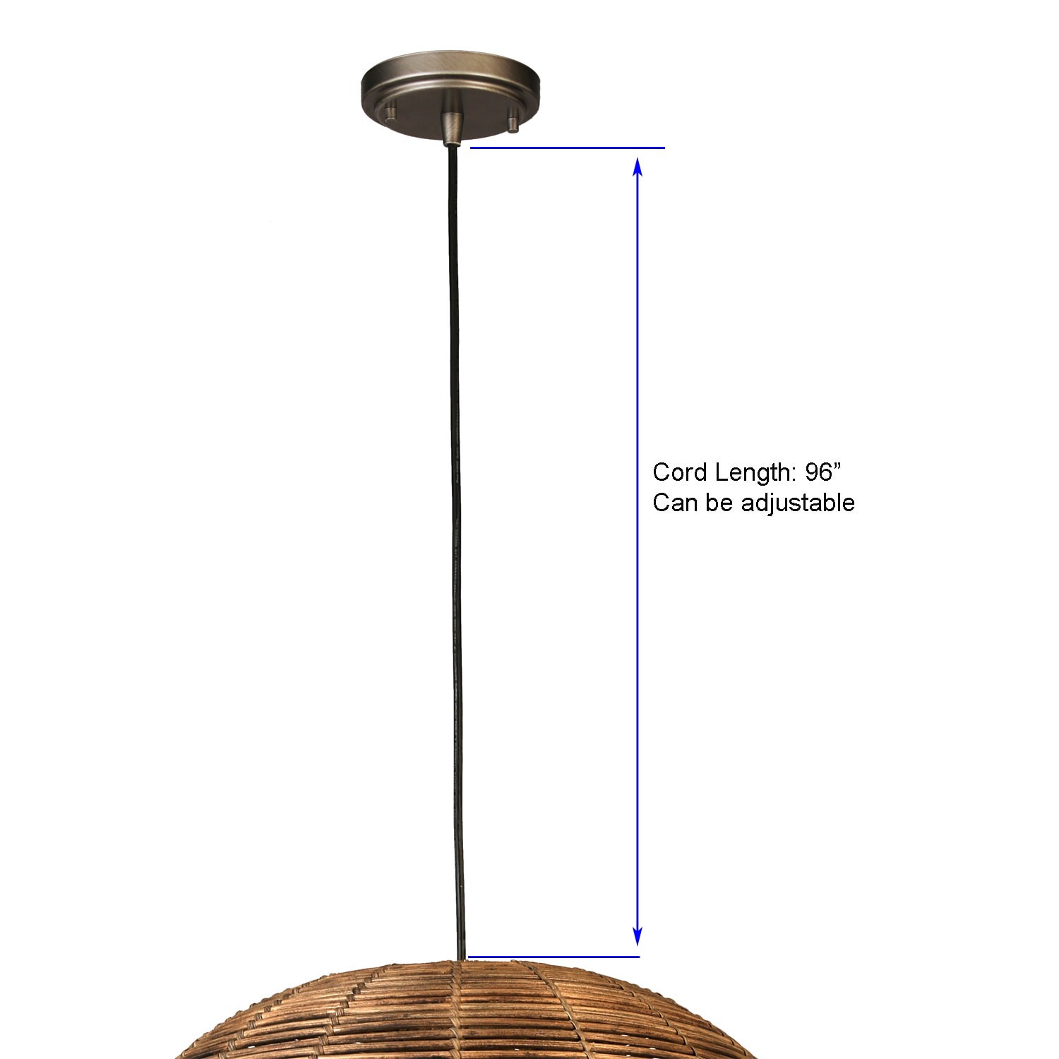 slide 6 of 6, allen + roth Cleo 1 -Light Raw iron Canopy with Dark Natural Rattan Shade Traditional Globe Large Hanging Pendant light, 1 ct