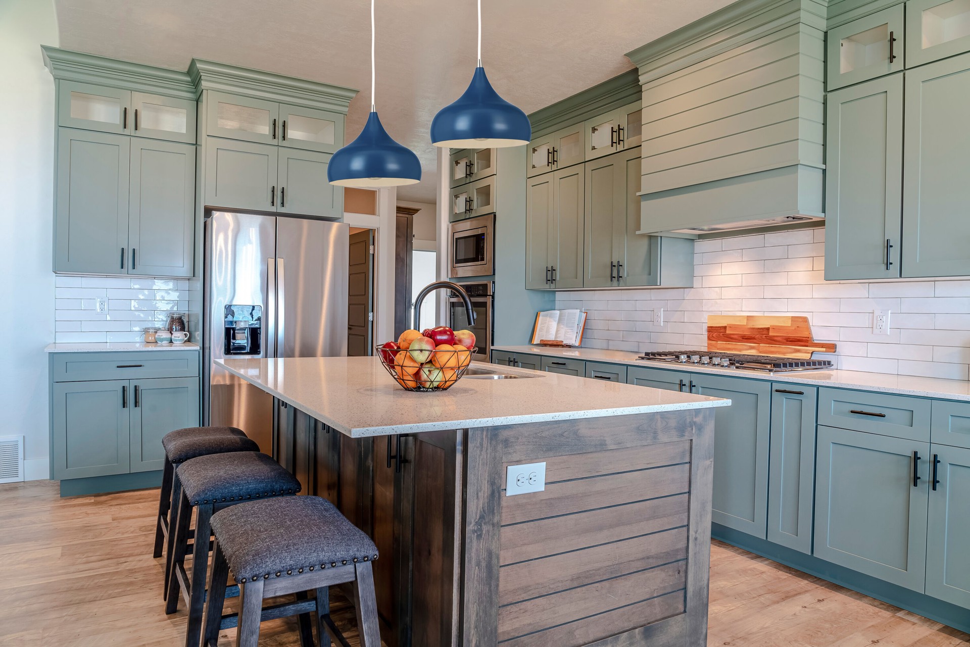 slide 3 of 6, allen + roth Sandrine 1 -Light Brushed nickel Transitional Bell Medium Hanging Pendant light, 1 ct