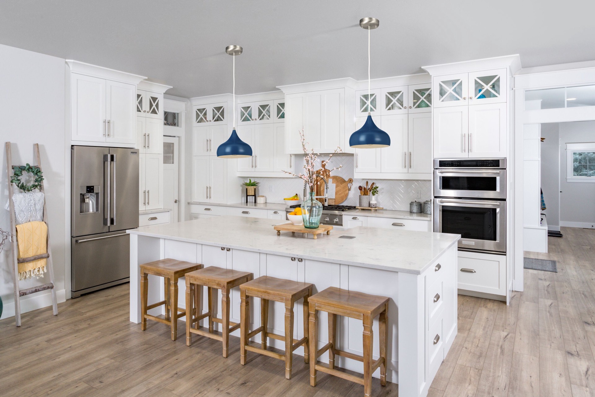 slide 4 of 6, allen + roth Sandrine 1 -Light Brushed nickel Transitional Bell Medium Hanging Pendant light, 1 ct