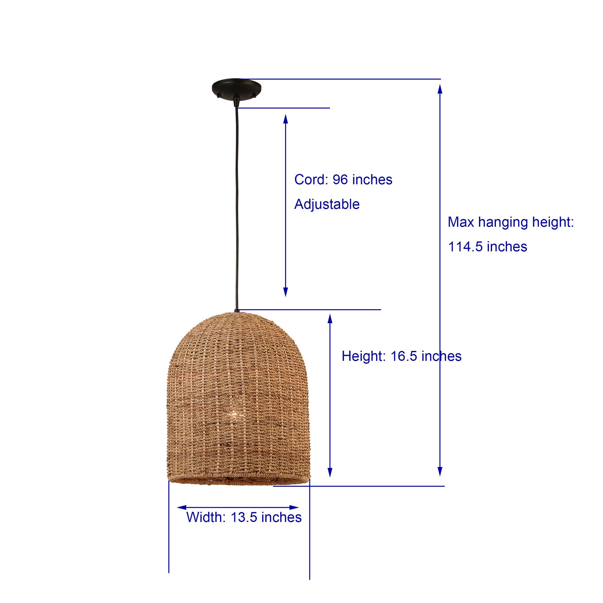 slide 5 of 6, allen + roth Brit 1 -Light Black Canopy With Natural Rattan Shade Traditional Dome Medium Hanging Pendant light, 1 ct