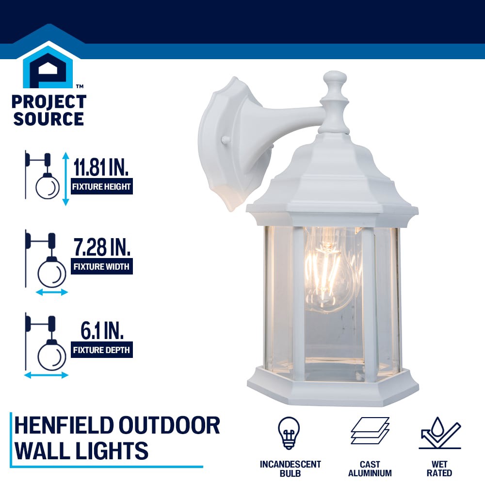 slide 5 of 6, Project Source Henfield 1 -Light 11.81-in H Matte White Hardwired Outdoor Wall Light, 1 ct