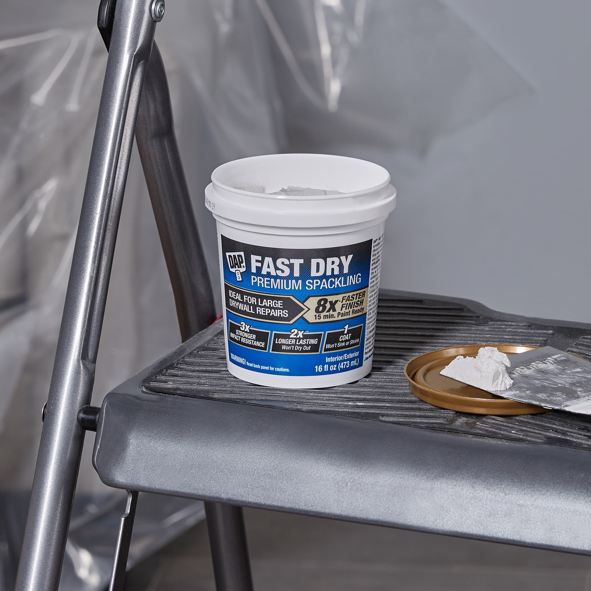 slide 2 of 6, DAP Fast Dry Premium White Interior/Exterior Heavy Duty , Spackling 16 Fluid ounce(s), 1 ct