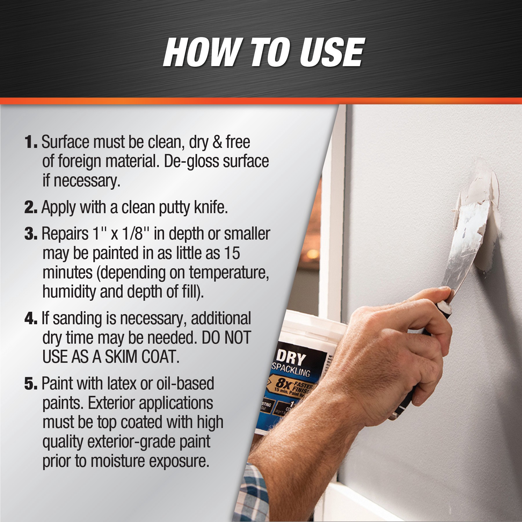 slide 3 of 6, DAP Fast Dry Premium White Interior/Exterior Heavy Duty , Spackling 16 Fluid ounce(s), 1 ct