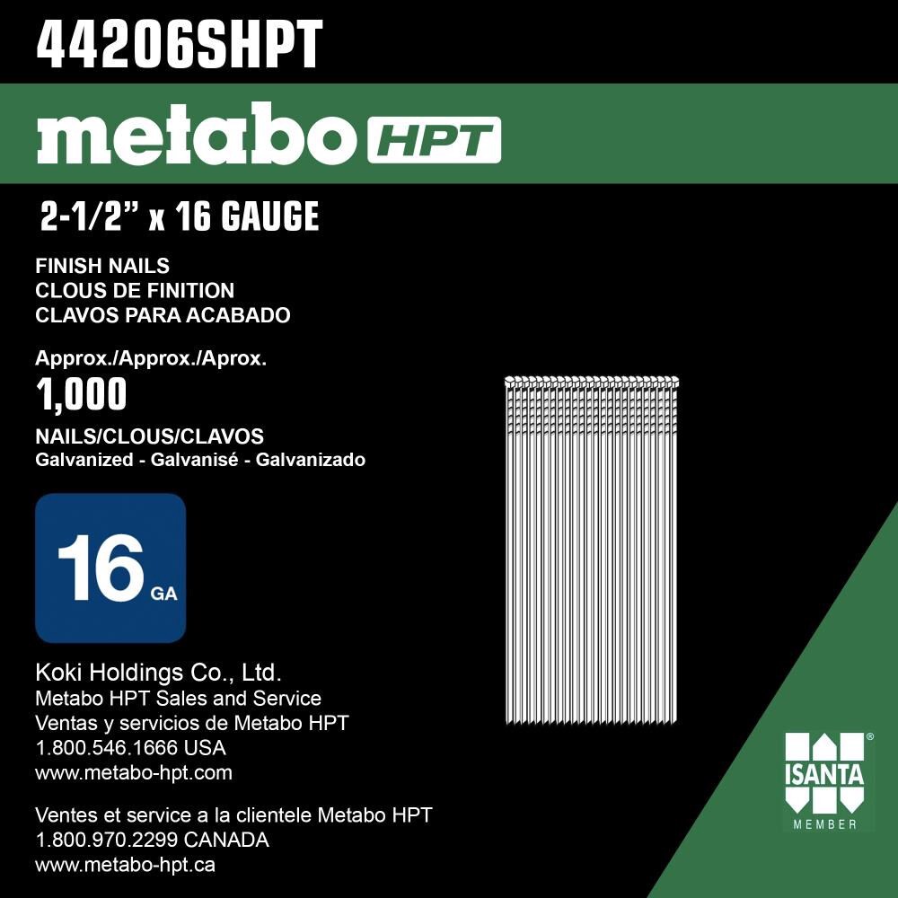 slide 3 of 5, Metabo HPT 2-1/2-in 16 -Gauge Straight Galvanized Collated Finish nails 1000 -Per Box, 1 ct