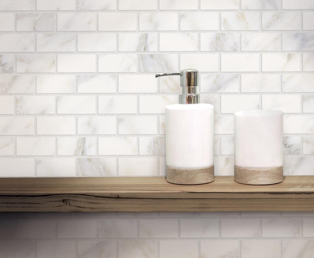 slide 5 of 6, allen + roth Arabescato White 12-in x 12-in Matte Porcelain Mosaic Floor and Wall Tile ( 0.96-sq ft Piece ), 1 ct