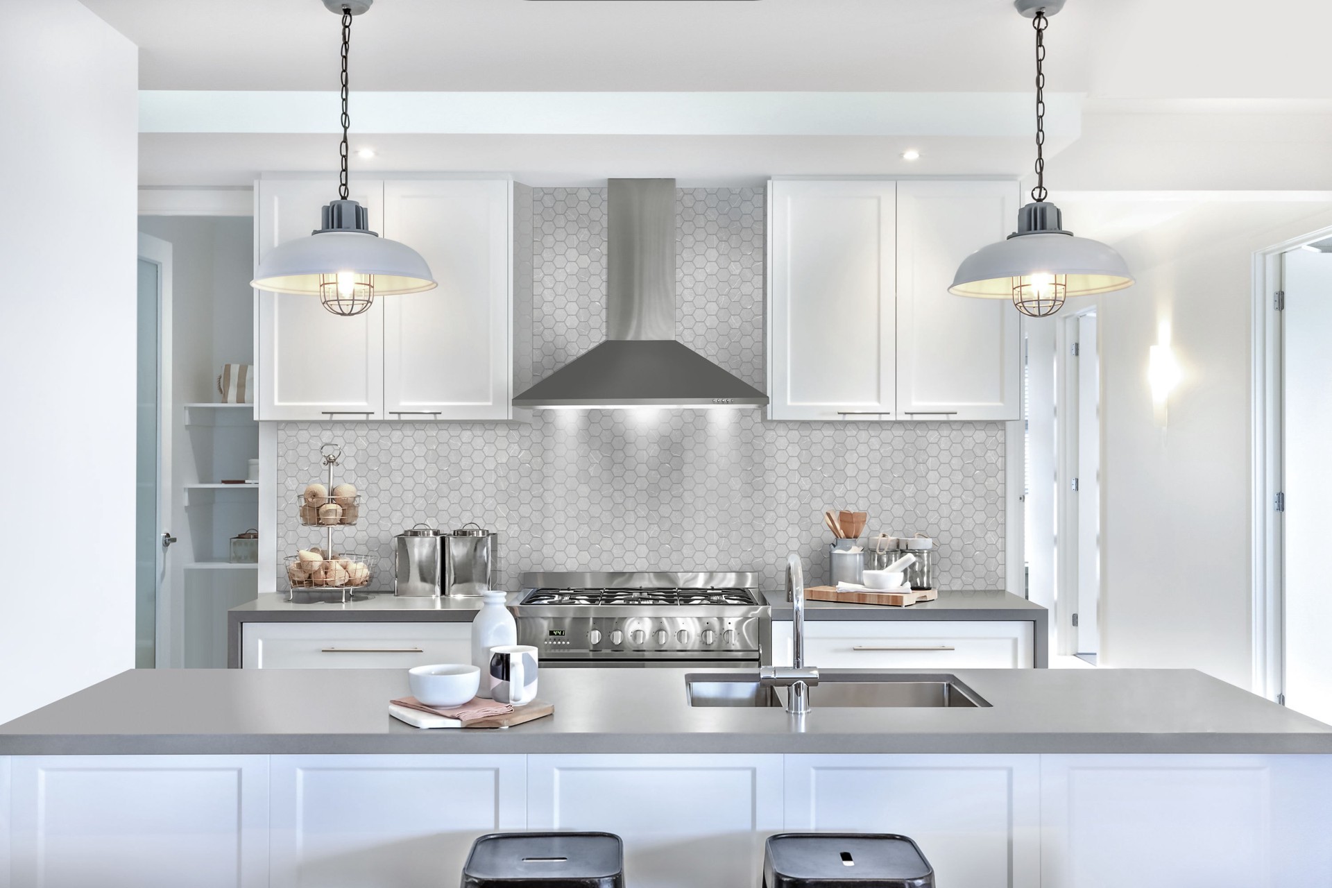 slide 5 of 6, Satori Palisade Grigio 12-in x 12-in Polished Porcelain Hexagon Mosaic Floor and Wall Tile ( 9.7-sq ft Carton ), 1 ct