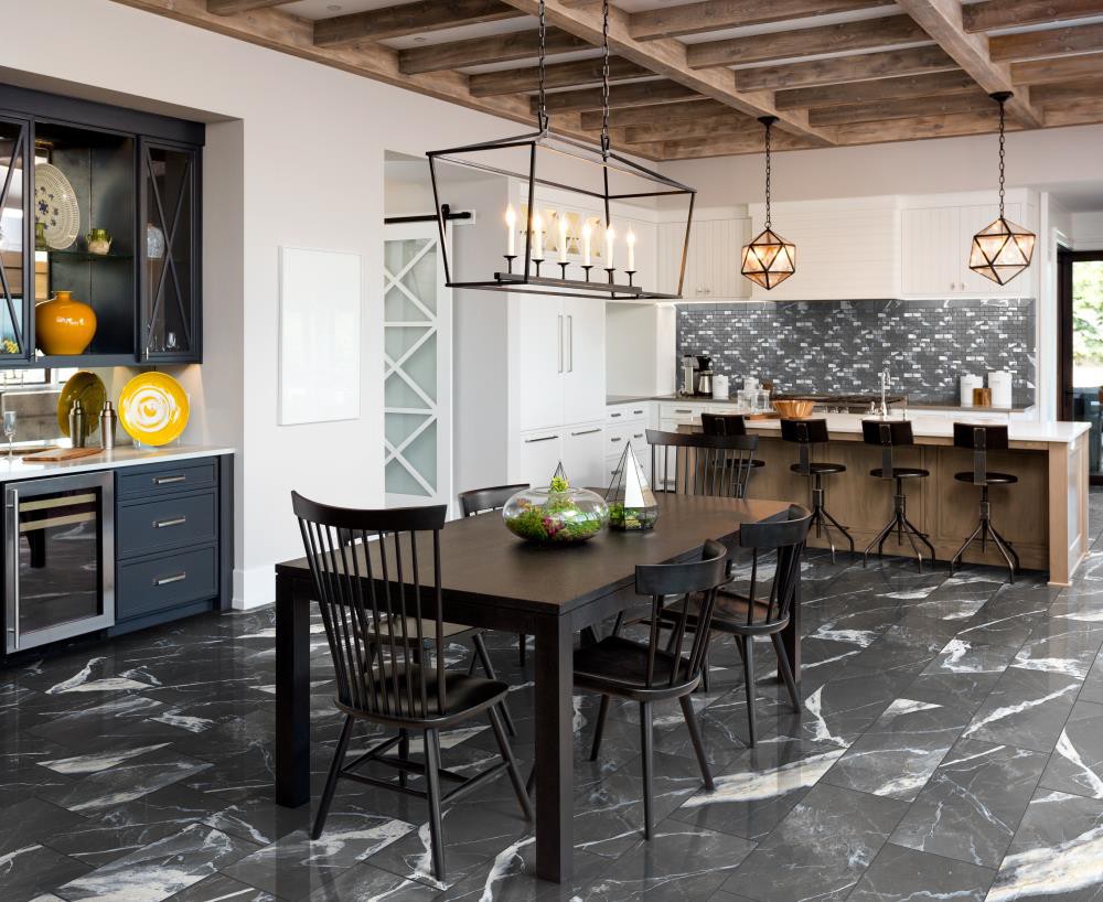 slide 5 of 6, allen + roth Calacatta Black Black 3-in x 12-in Polished Porcelain Floor and Wall Tile ( 0.22-sq ft Piece ), 1 ct