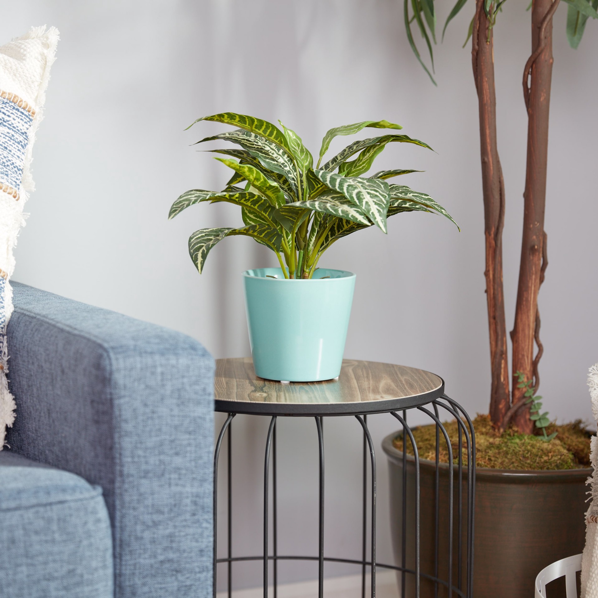 slide 3 of 6, allen + roth Round 4.3-in W x 4.92-in L Blue Ceramic Indoor Planter, 1 ct