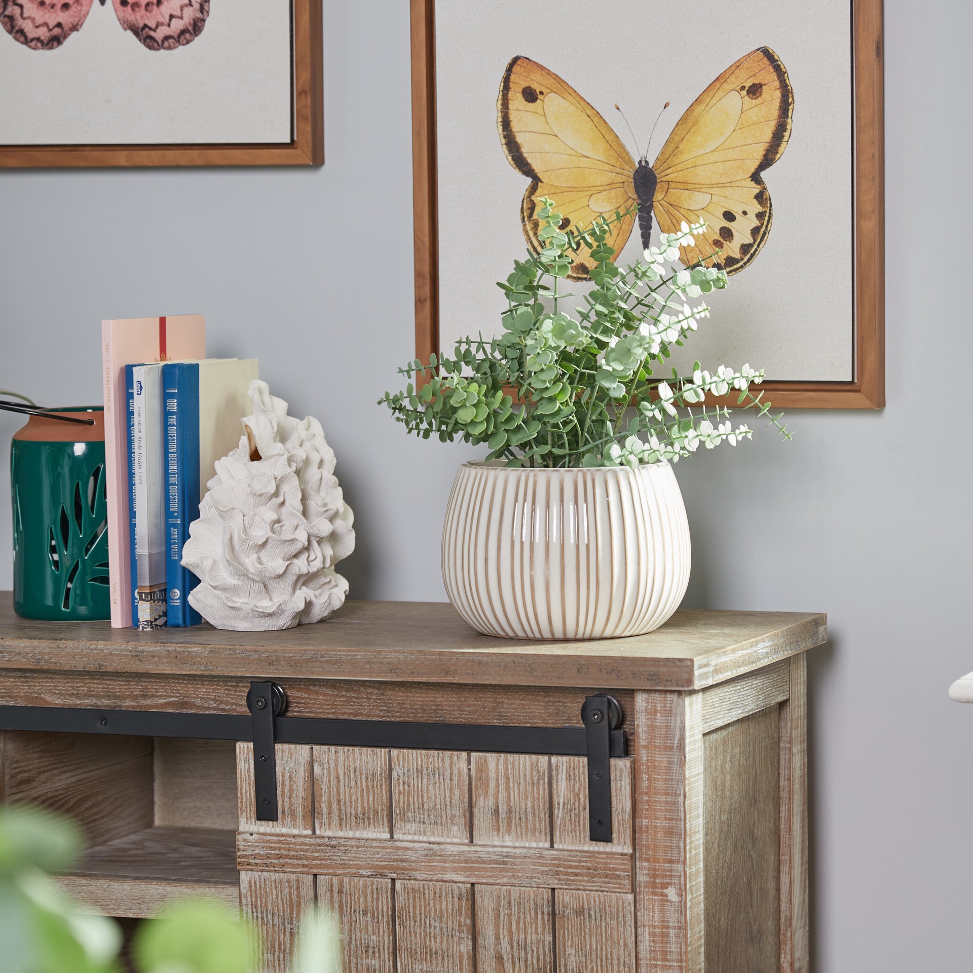 slide 3 of 6, allen + roth Round 5.13-in W x 8-in L White Ceramic Indoor Planter, 1 ct