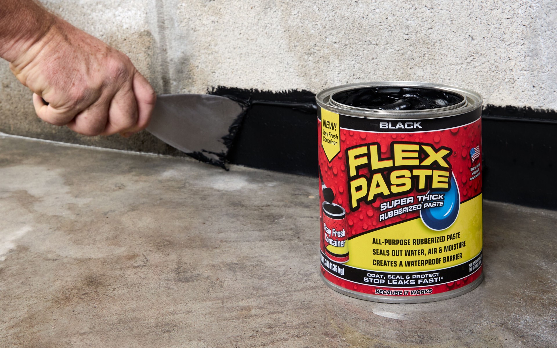 slide 4 of 6, Flex Paste 48-fl oz Black Paste Waterproof Rubberized Coating, 1 ct