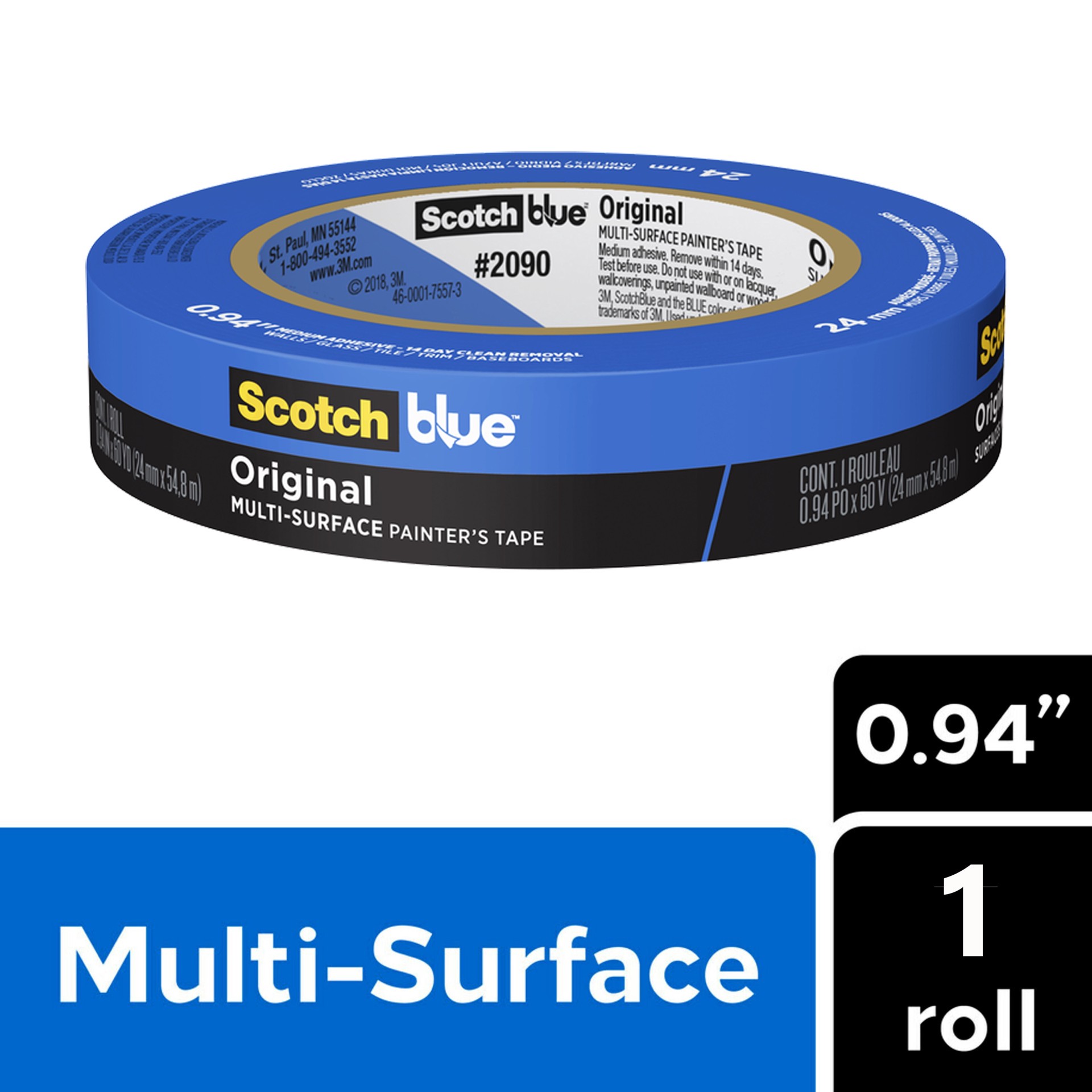 slide 1 of 6, ScotchBlue Original Multi-Surface 2090 0.94-in x 60 Yard(s) Painters Tape, 1 ct