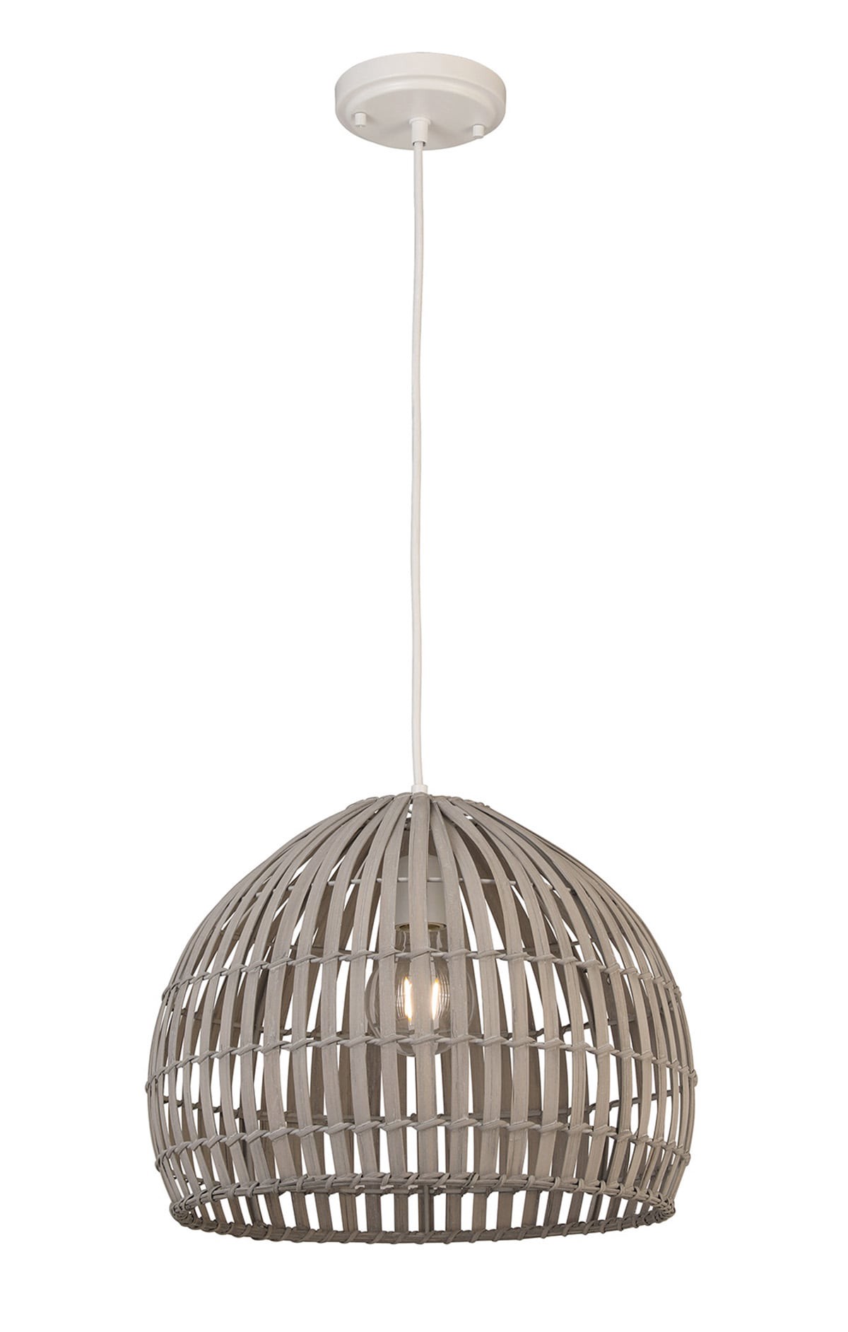 slide 2 of 6, allen + roth Vale 1 -Light White Canopy With Light Gray Bamboo Shade Traditional Bell Medium Hanging Pendant light, 1 ct