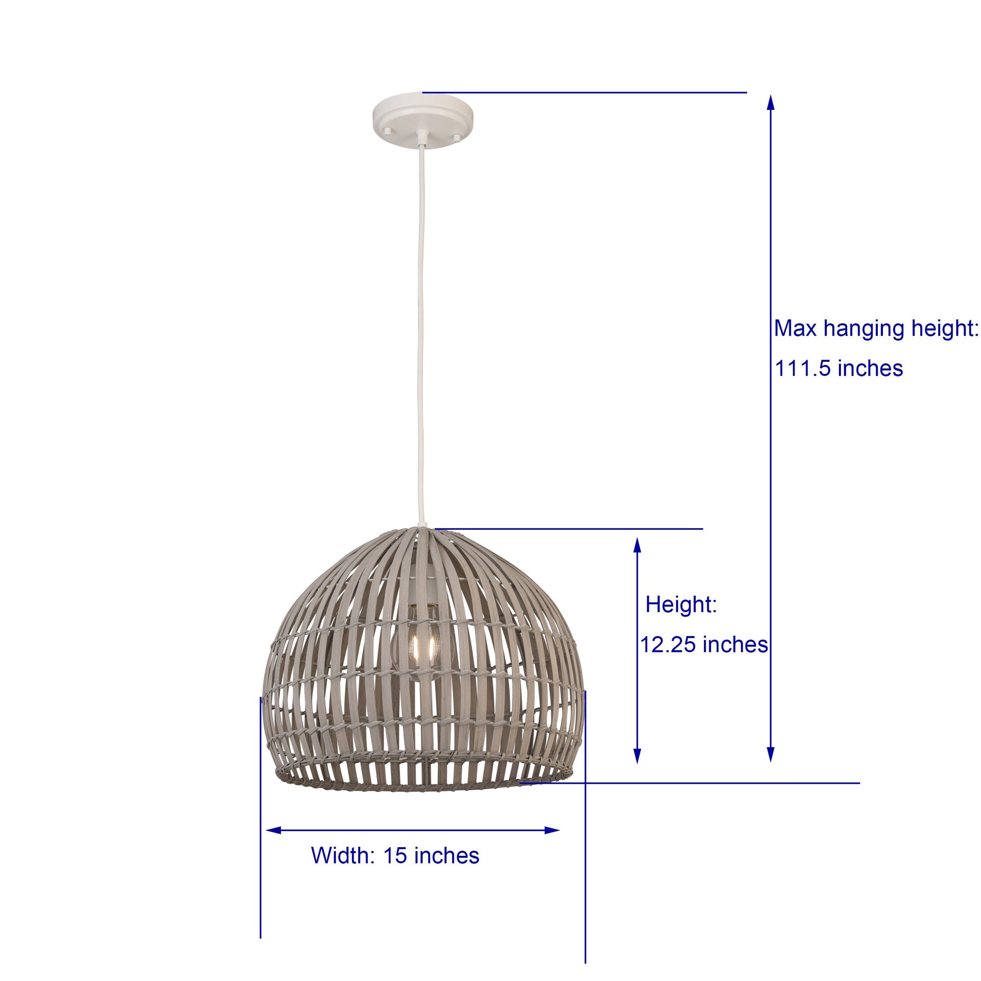 slide 4 of 6, allen + roth Vale 1 -Light White Canopy With Light Gray Bamboo Shade Traditional Bell Medium Hanging Pendant light, 1 ct
