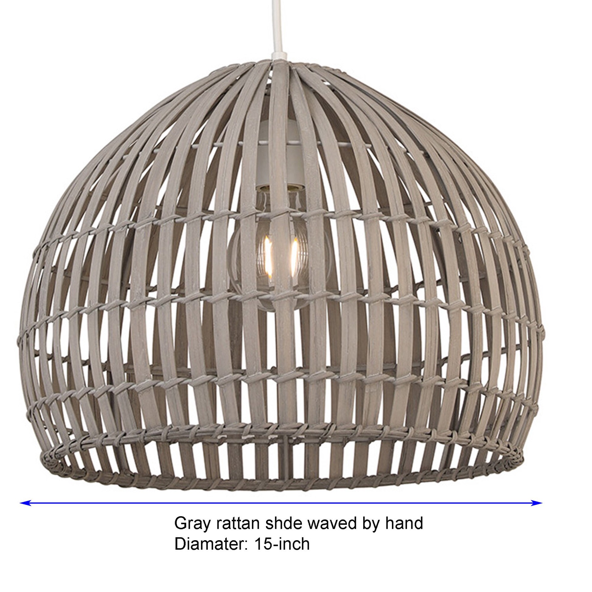 slide 6 of 6, allen + roth Vale 1 -Light White Canopy With Light Gray Bamboo Shade Traditional Bell Medium Hanging Pendant light, 1 ct