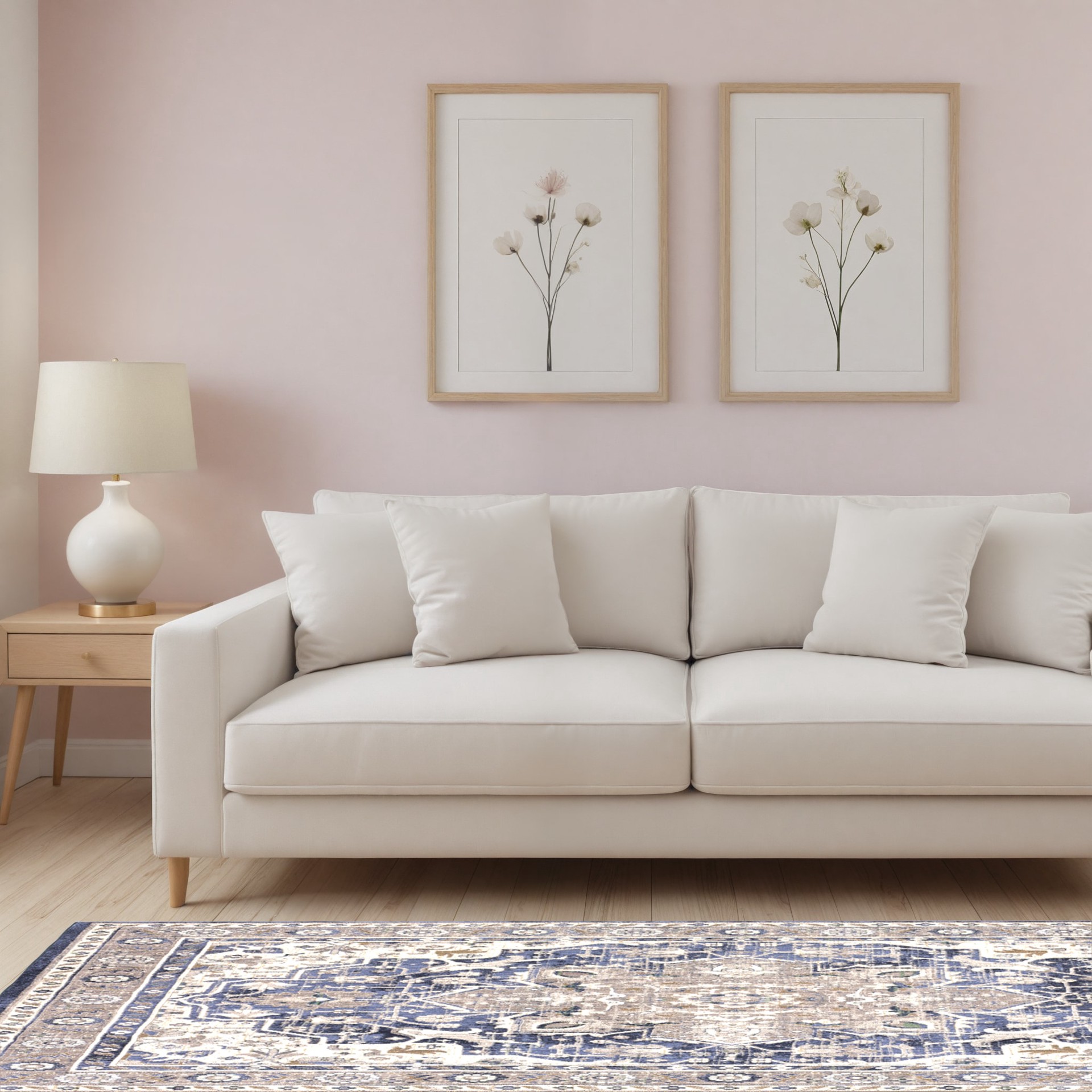 slide 2 of 6, allen + roth Evelyn 5 x 8 (ft) Loomed Blue Rectangular Indoor Geometric French Country Pet Friendly Area rug, 1 ct