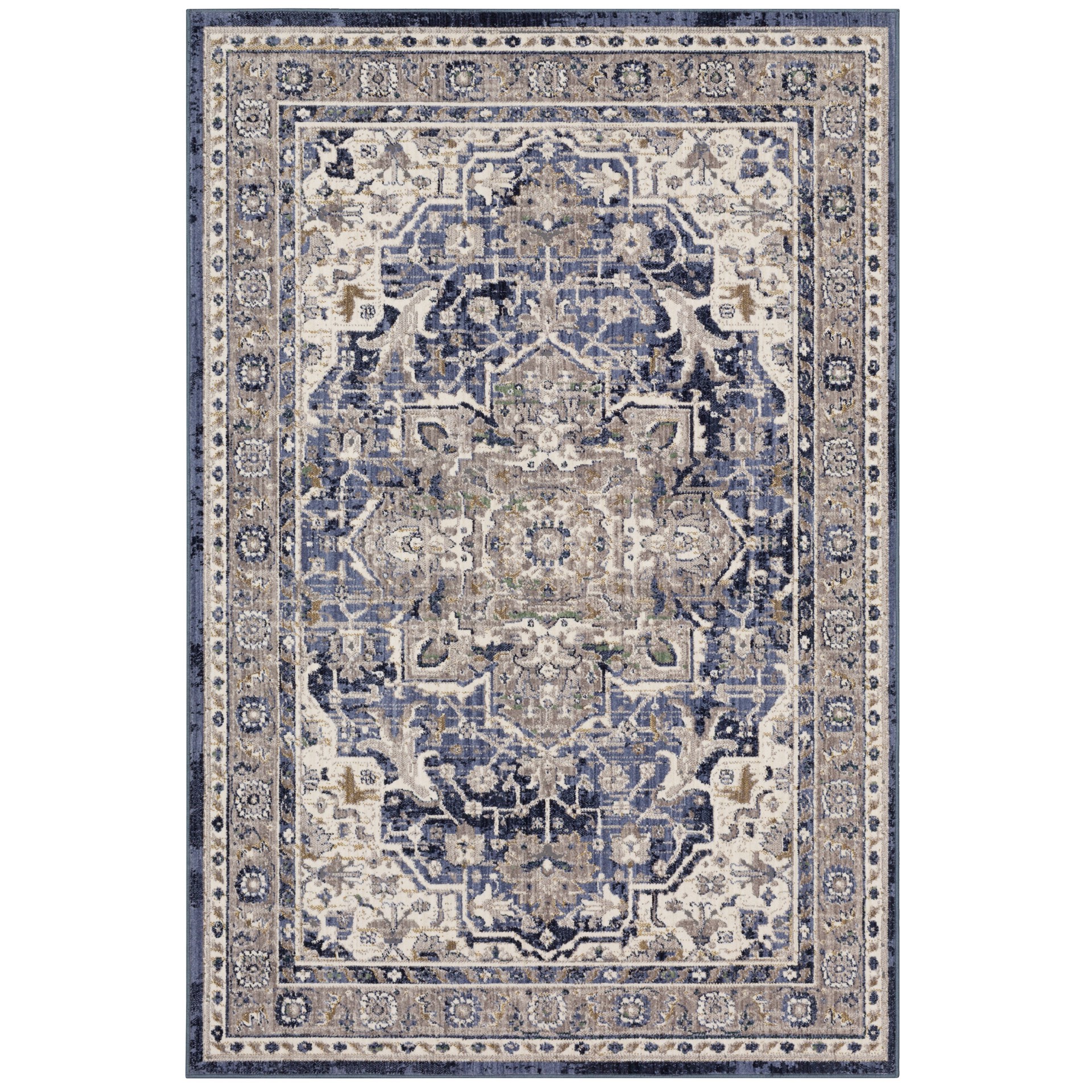 slide 6 of 6, allen + roth Evelyn 5 x 8 (ft) Loomed Blue Rectangular Indoor Geometric French Country Pet Friendly Area rug, 1 ct
