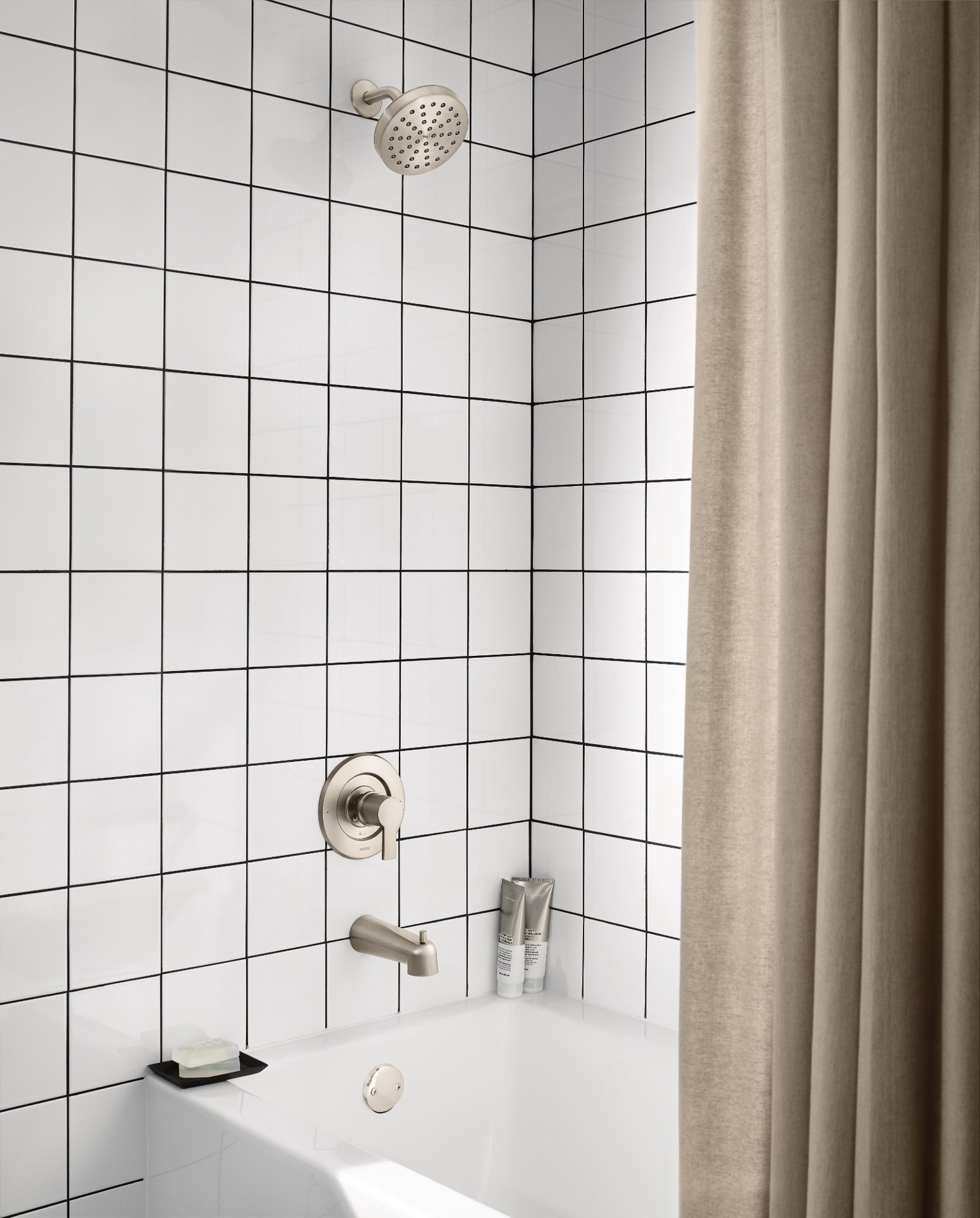 slide 2 of 6, Moen Rinza Spot Resist Brushed Nickel 1-handle 6.18-in Round Bathtub and shower Faucet with Valve (Single Function), 1 ct