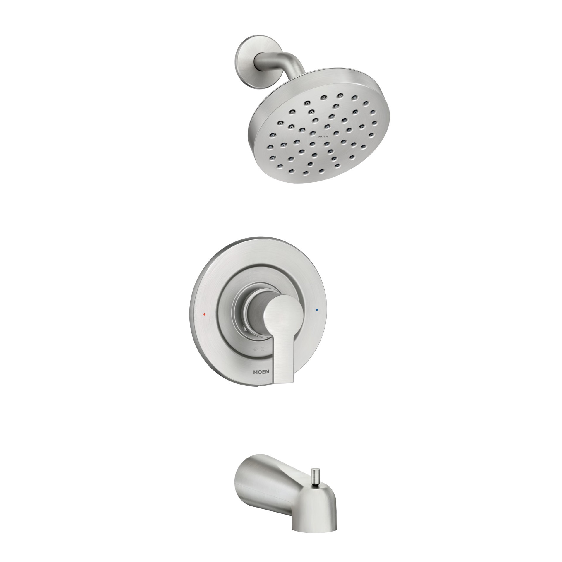 slide 1 of 6, Moen Rinza Spot Resist Brushed Nickel 1-handle 6.18-in Round Bathtub and shower Faucet with Valve (Single Function), 1 ct