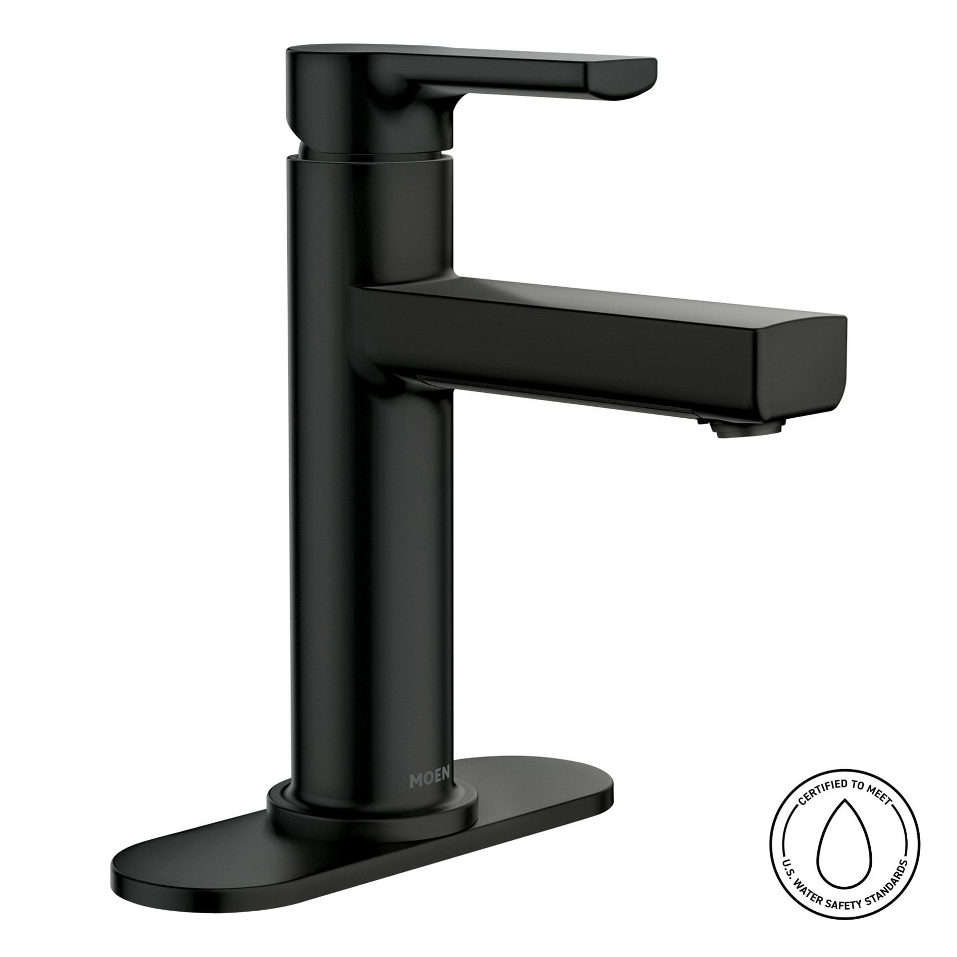 slide 2 of 6, Moen Rinza Matte Black Single hole 1-handle WaterSense High-arc Residential Handle Bathroom Sink Faucet with Drain with Deck Plate, 1 ct