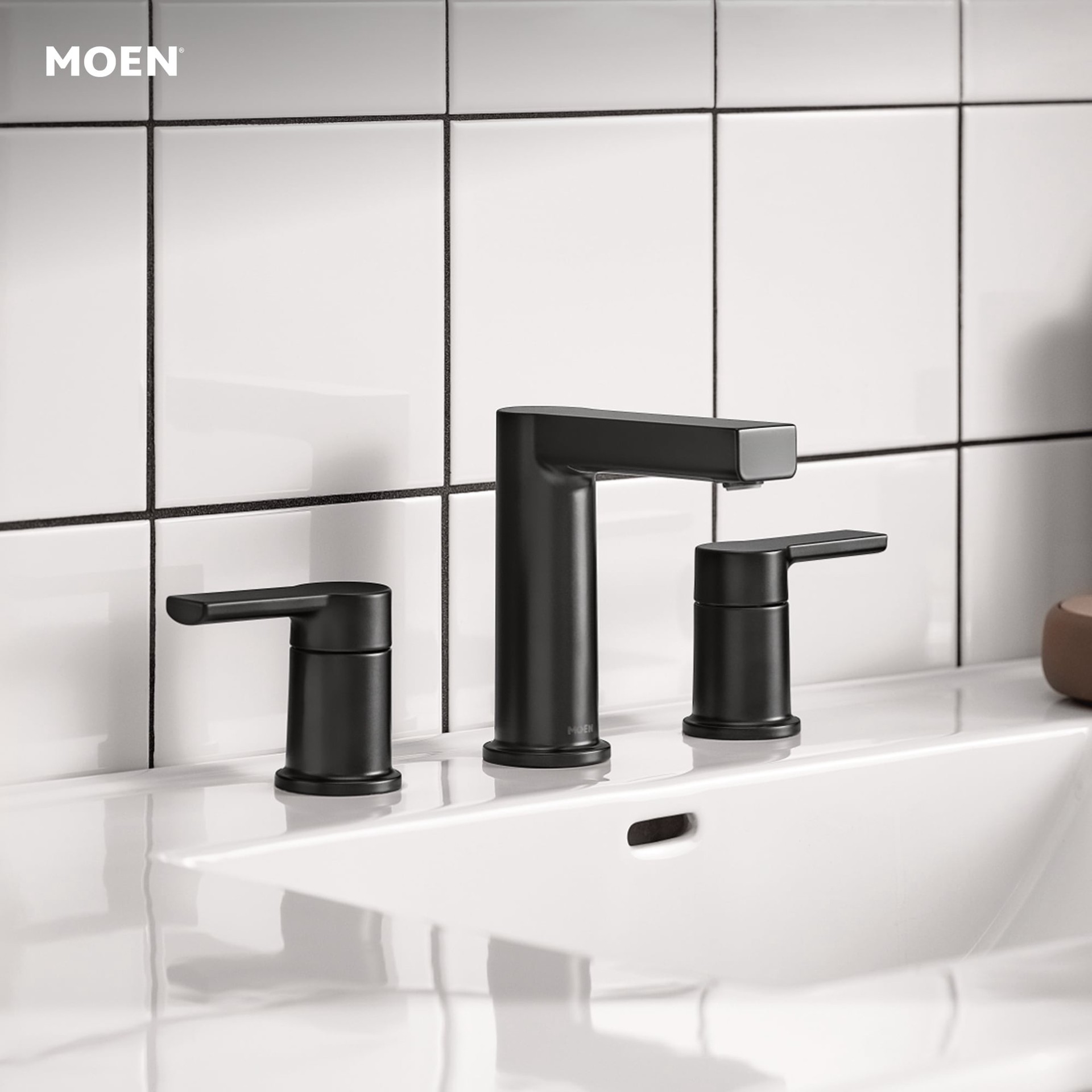 slide 3 of 6, Moen Rinza Matte Black Widespread 2-handle WaterSense High-arc Commercial/Residential Handle Bathroom Sink Faucet with Drain, 1 ct