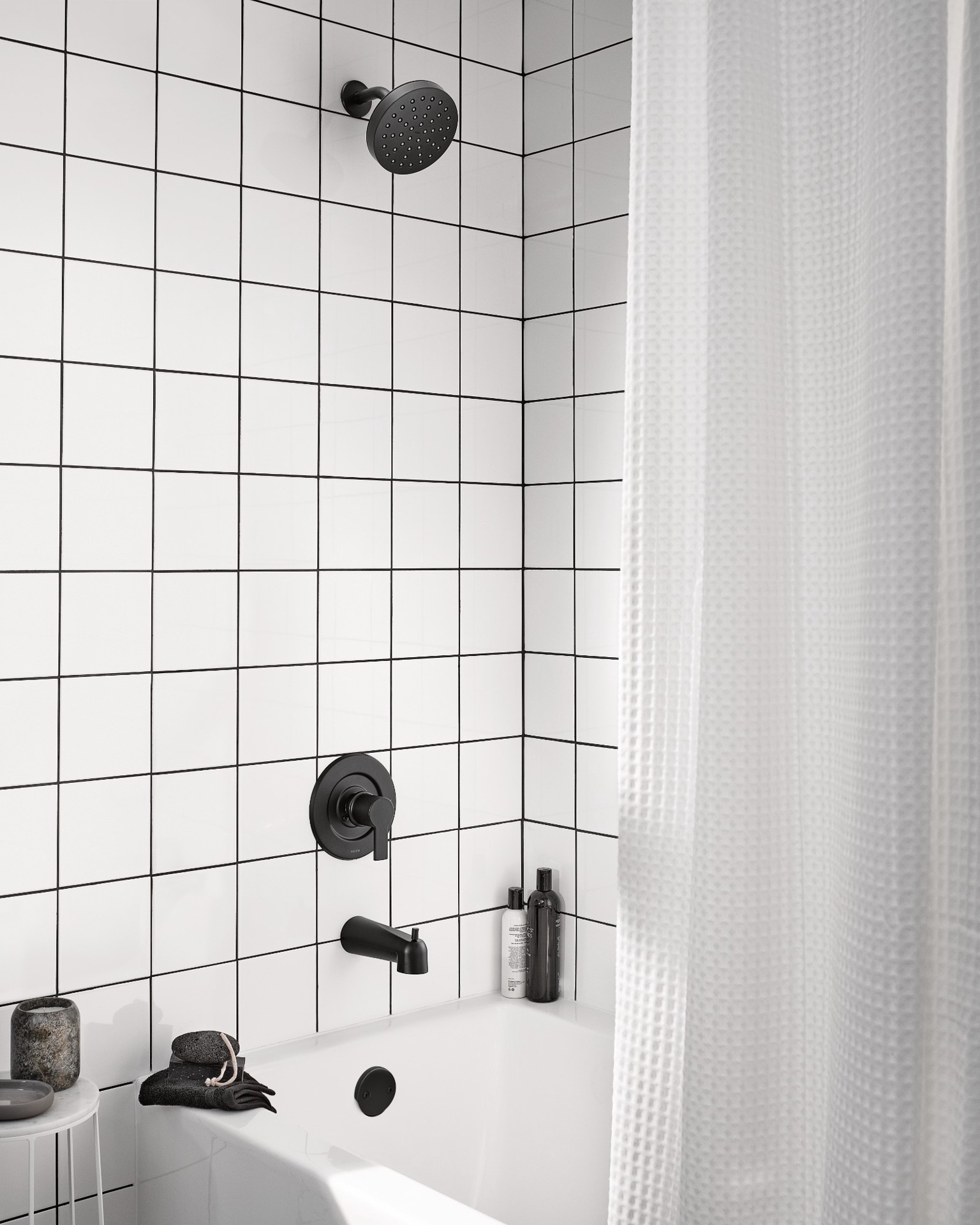 slide 2 of 6, Moen Rinza Matte Black 1-handle 6.18-in Round Bathtub and shower Faucet with Valve (Single Function), 1 ct