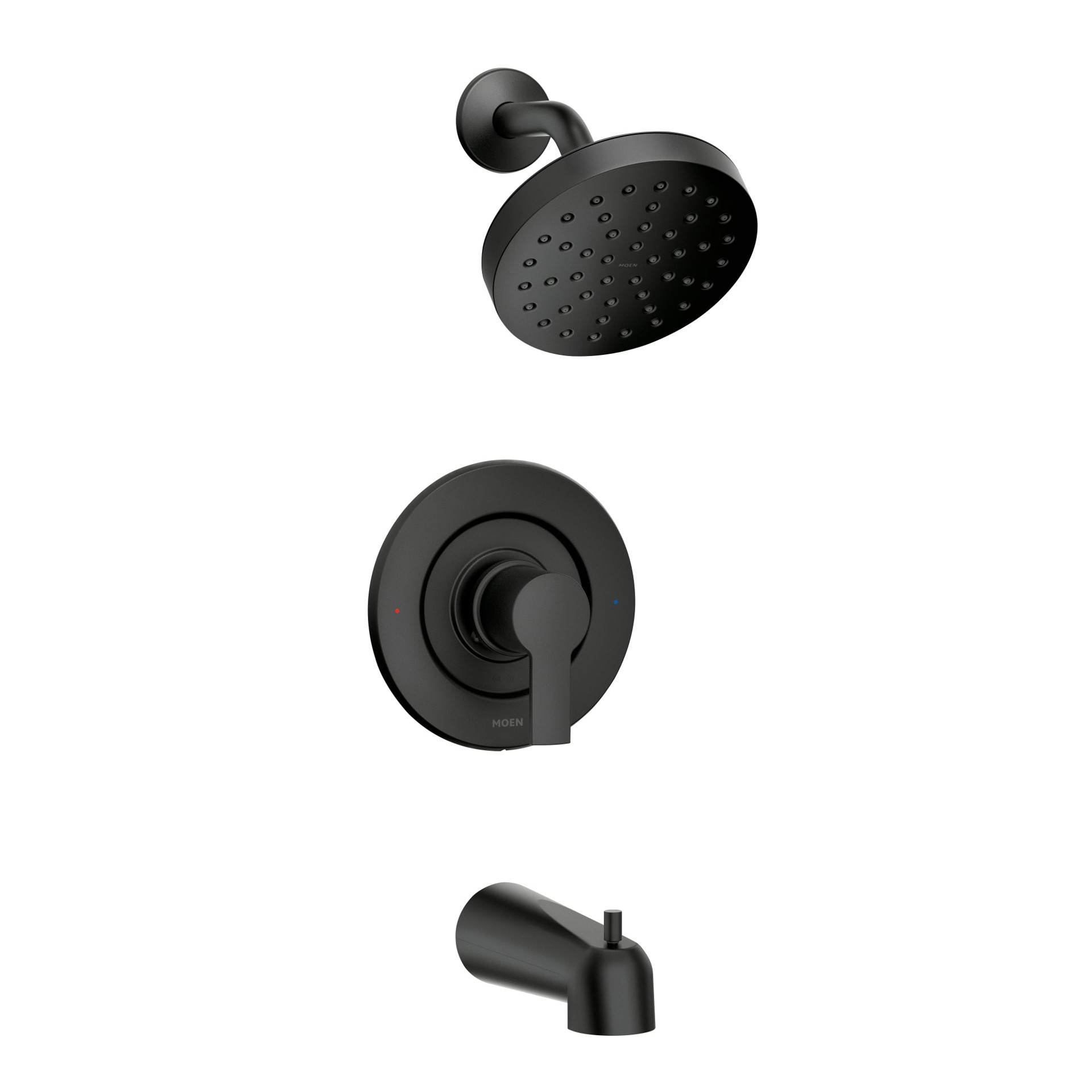 slide 1 of 6, Moen Rinza Matte Black 1-handle 6.18-in Round Bathtub and shower Faucet with Valve (Single Function), 1 ct
