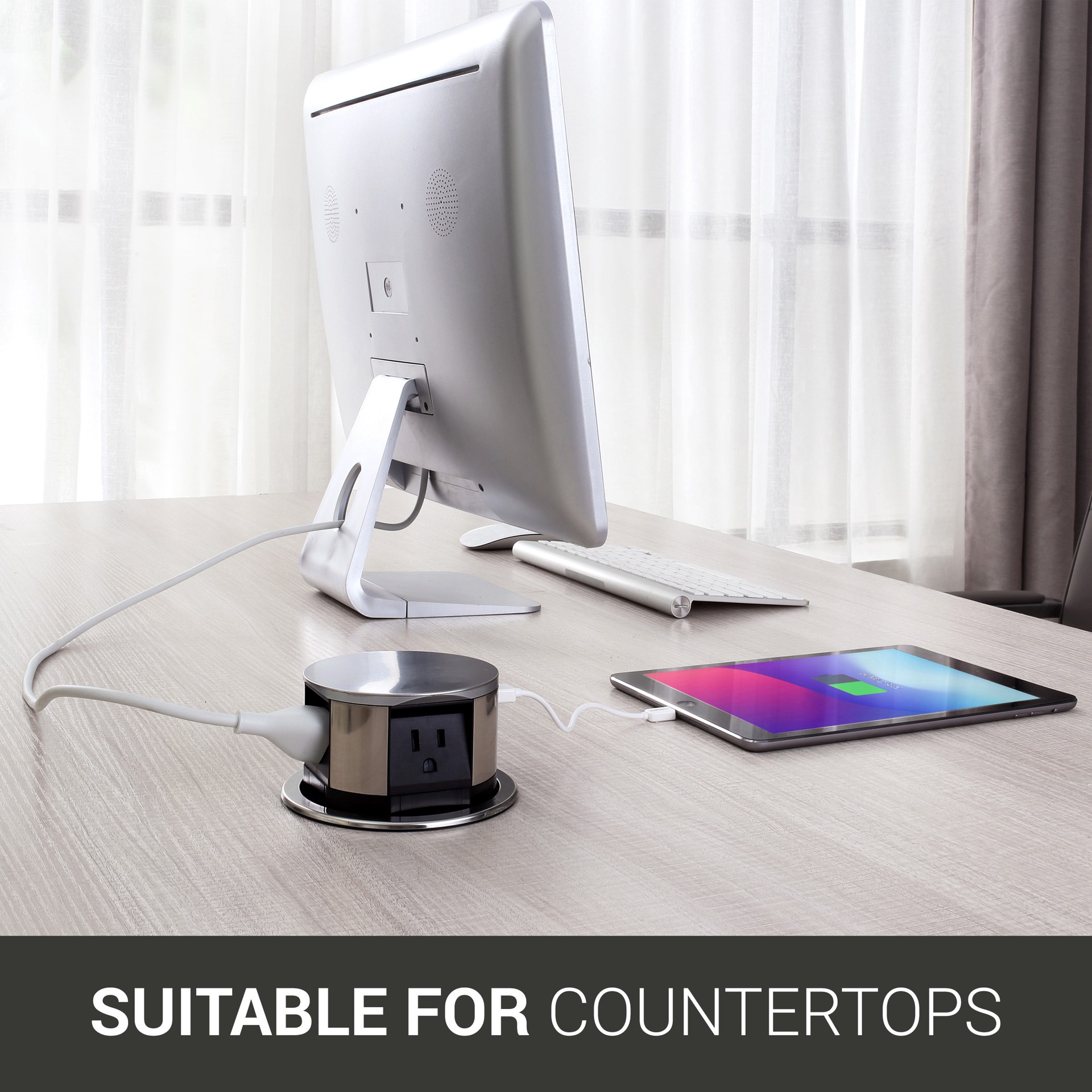 slide 3 of 6, LINK2HOME 6-ft 3 -Outlet 2 -USB Ports Indoor Stainless steel Power Strip, 1 ct