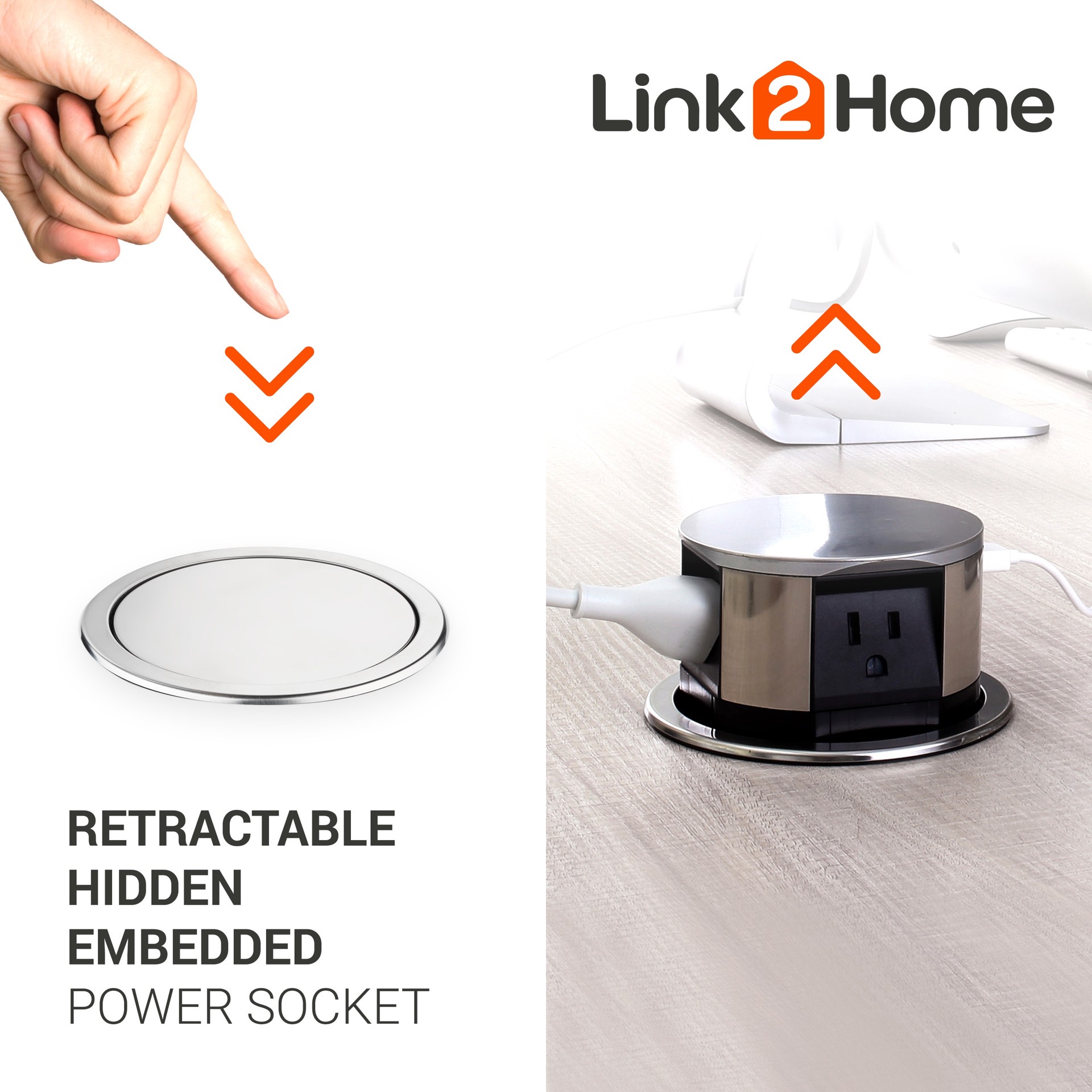 slide 4 of 6, LINK2HOME 6-ft 3 -Outlet 2 -USB Ports Indoor Stainless steel Power Strip, 1 ct