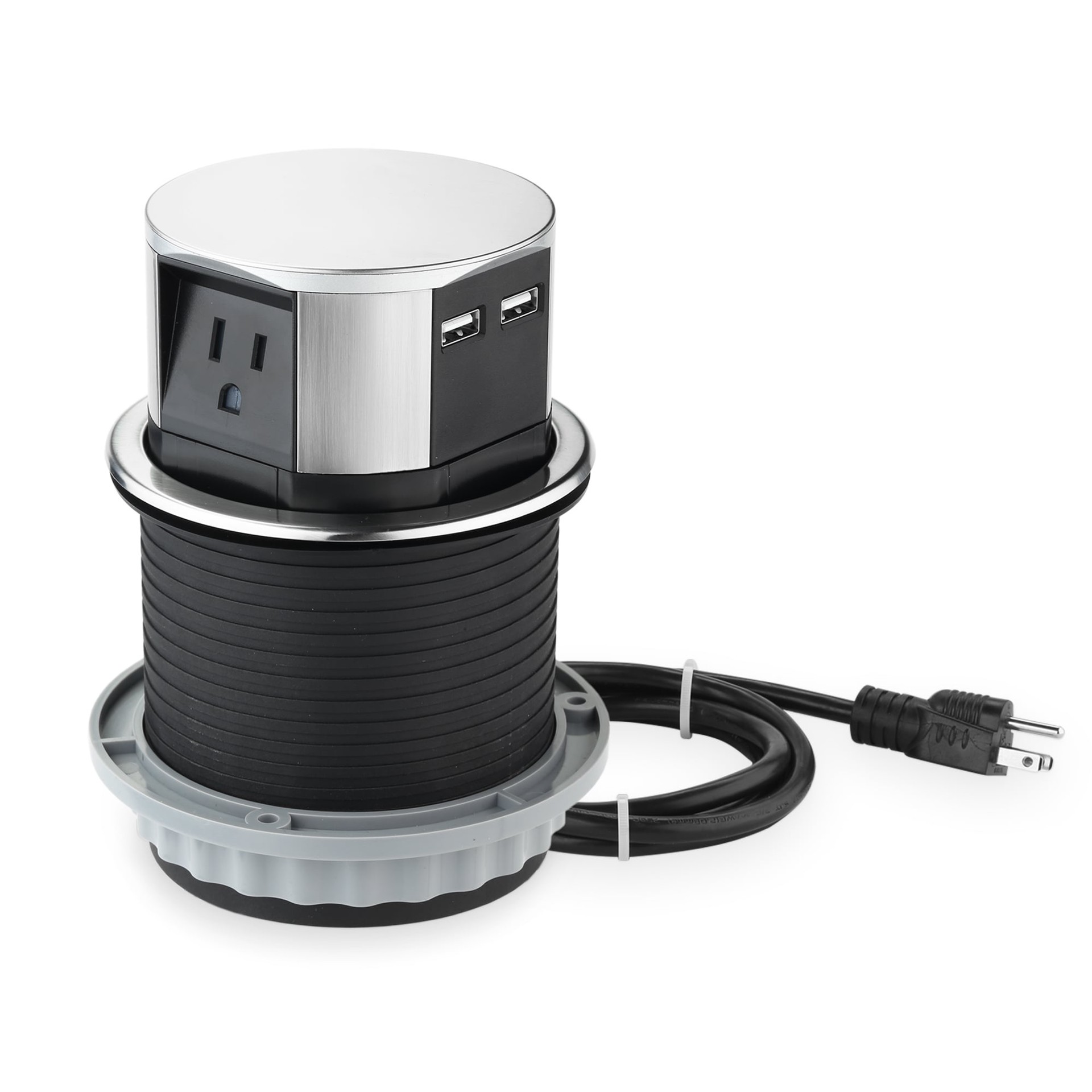 slide 1 of 6, LINK2HOME 6-ft 3 -Outlet 2 -USB Ports Indoor Stainless steel Power Strip, 1 ct